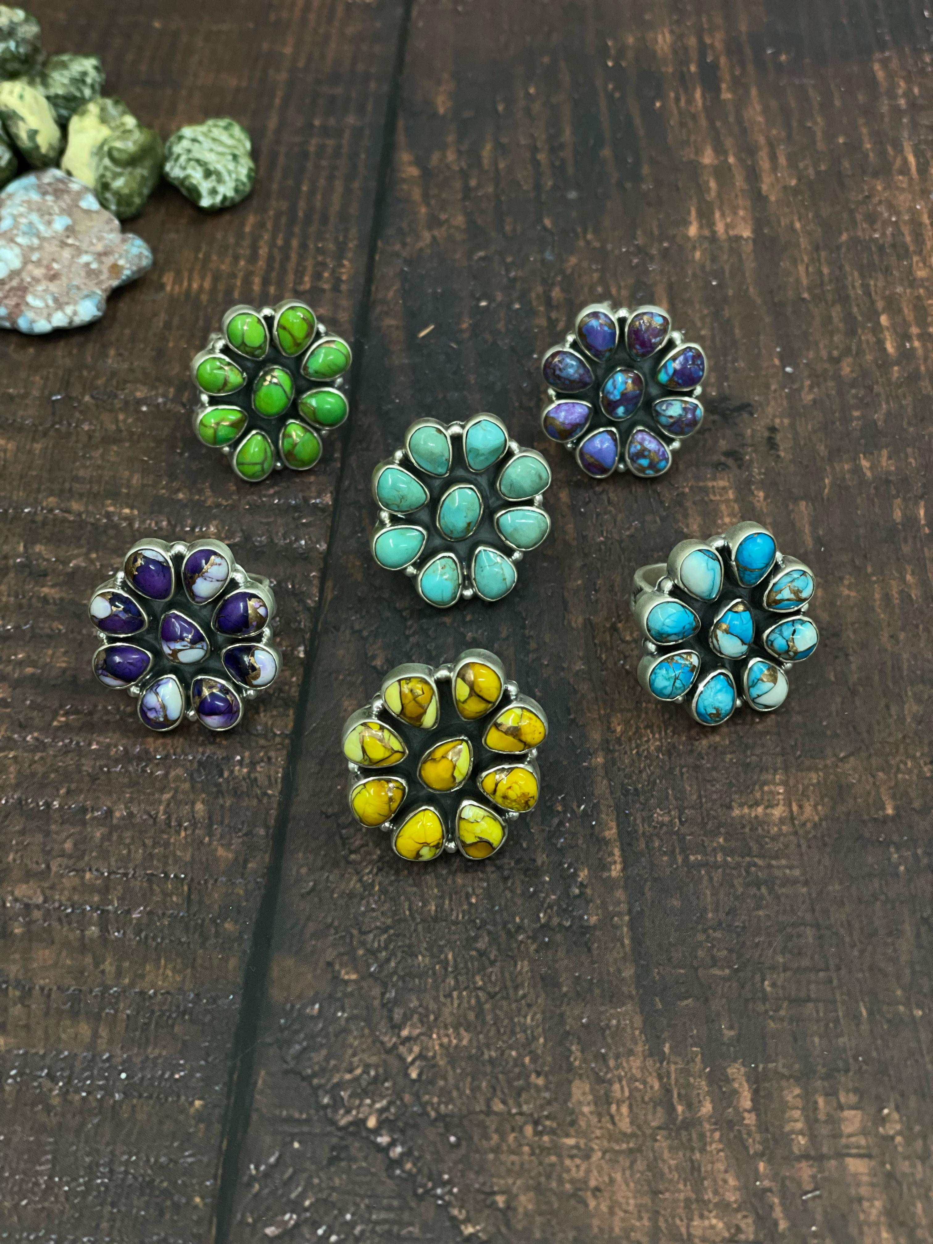 Handmade Sterling Silver Multi Stone Adjustable Ring With Signed Nizhoni