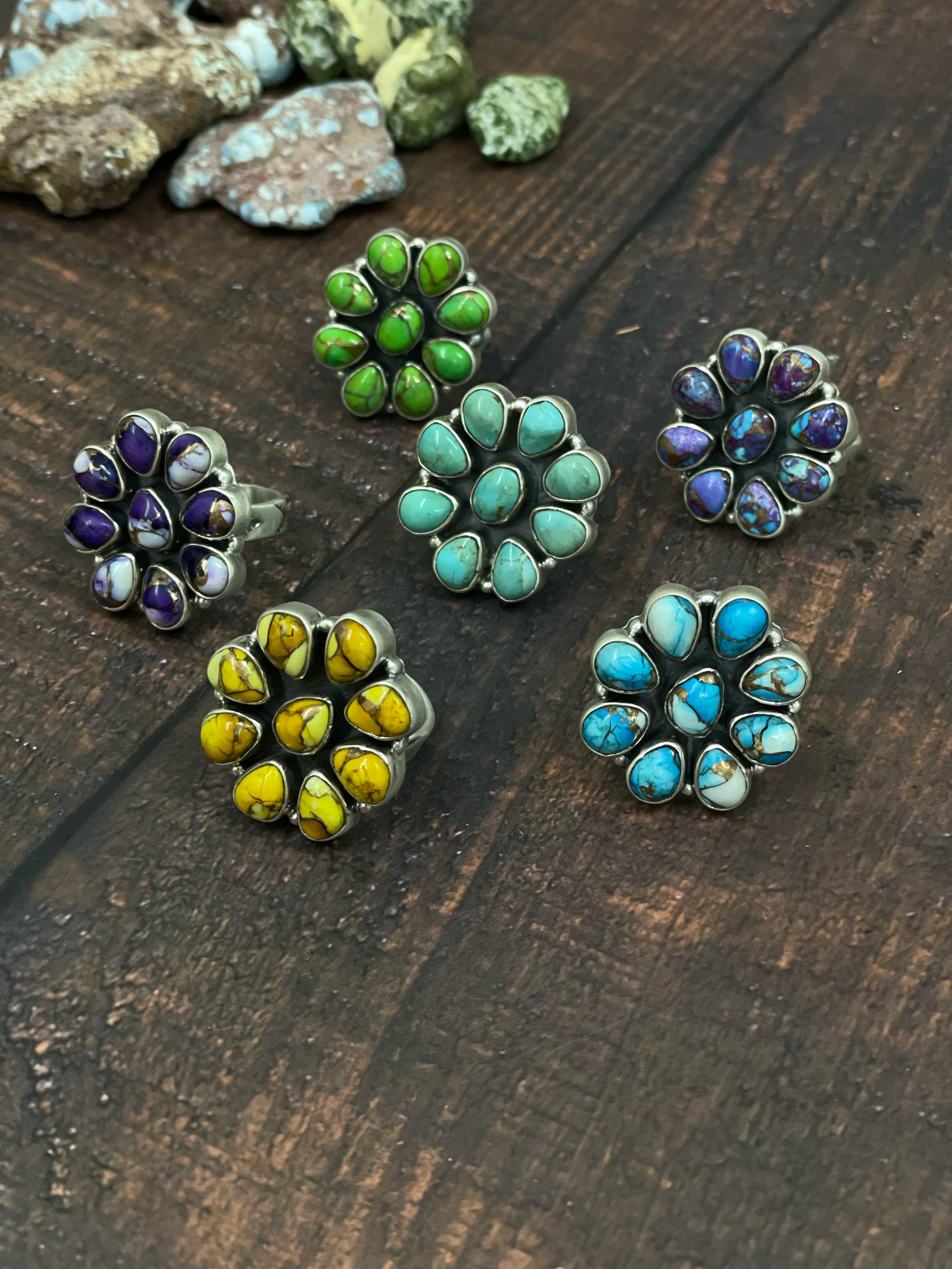 Handmade Sterling Silver Multi Stone Adjustable Ring With Signed Nizhoni