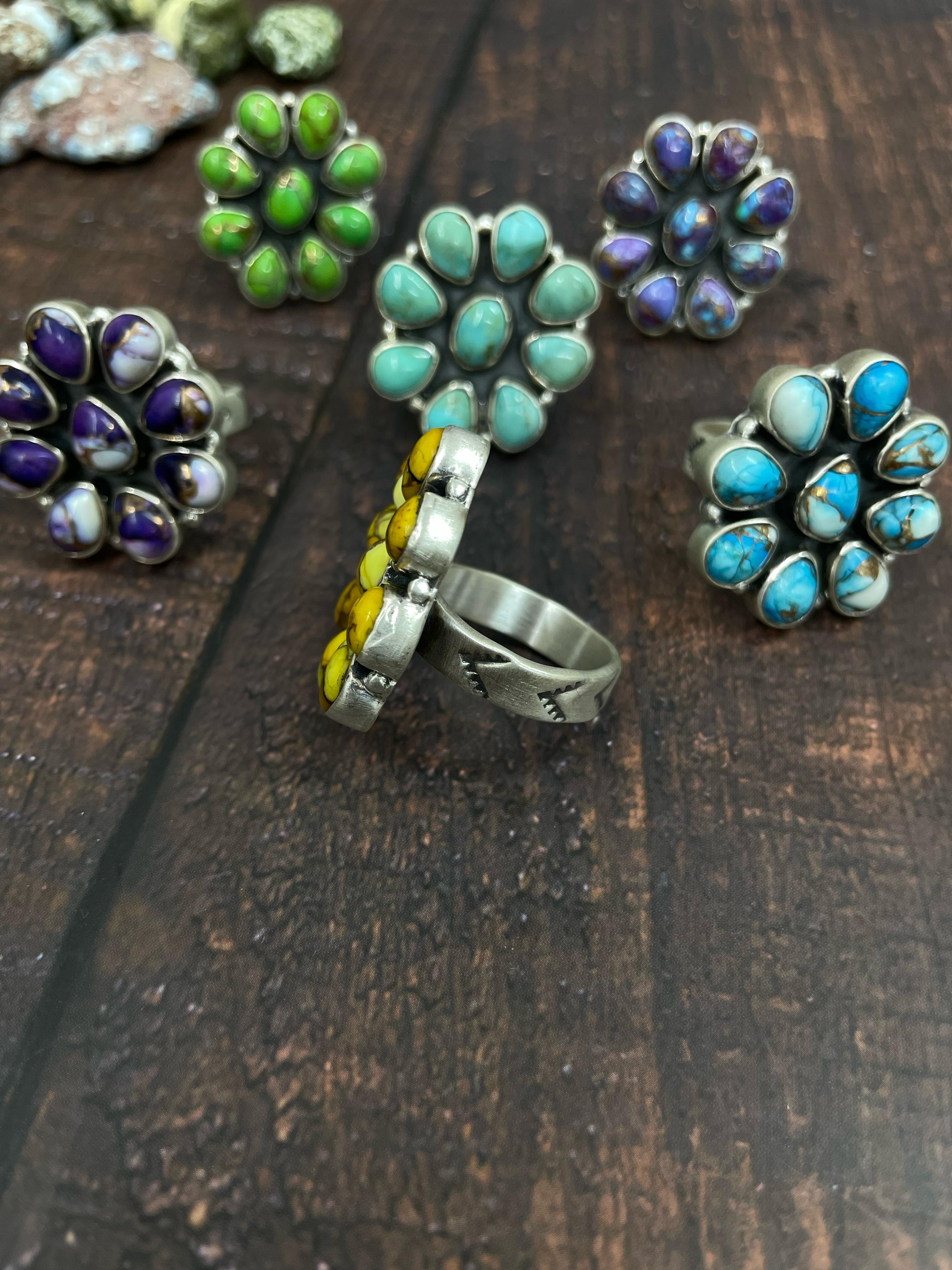 Handmade Sterling Silver Multi Stone Adjustable Ring With Signed Nizhoni