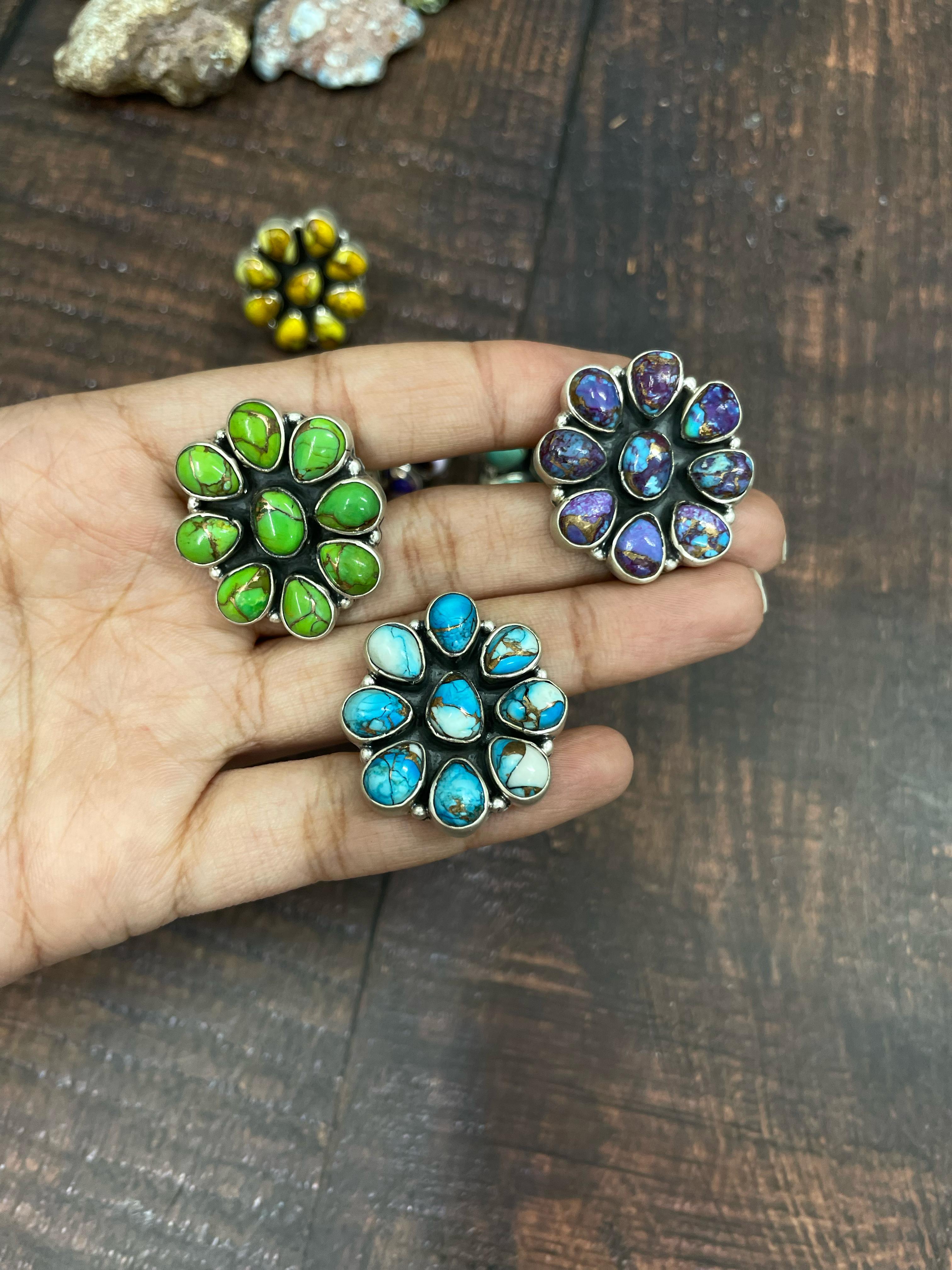 Handmade Sterling Silver Multi Stone Adjustable Ring With Signed Nizhoni