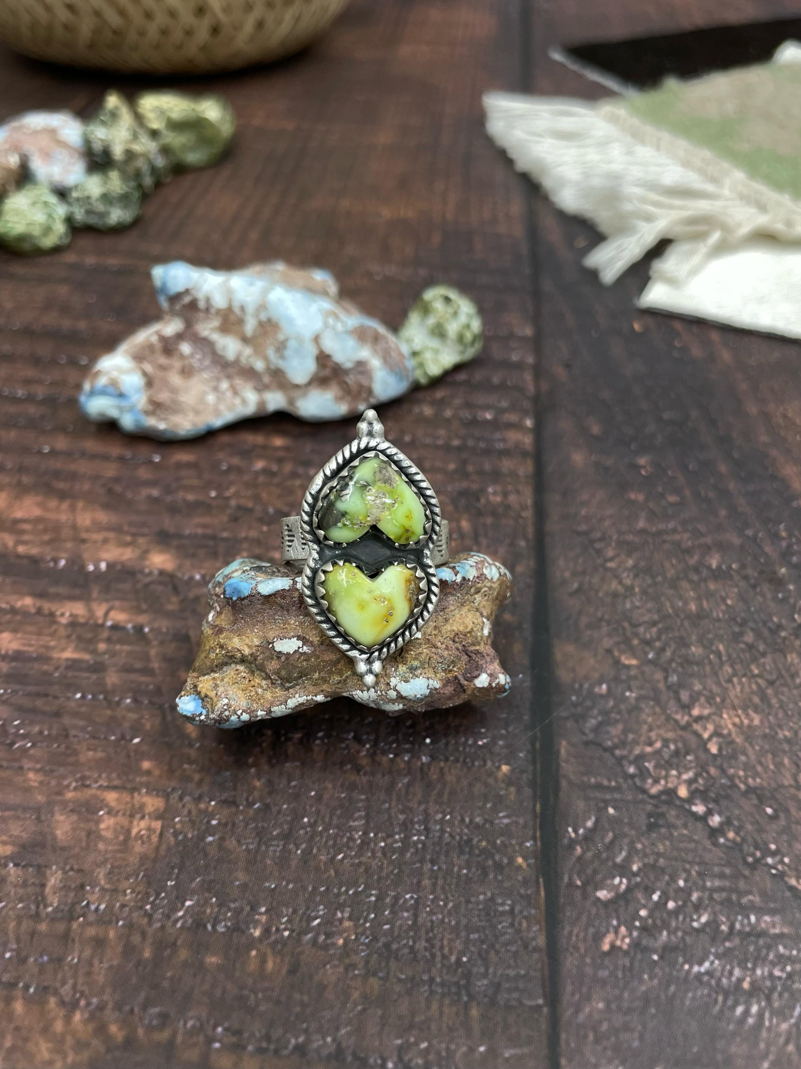 Handmade Sterling Silver Palomino Turquoise Adjustable Ring with Signed Nizhoni