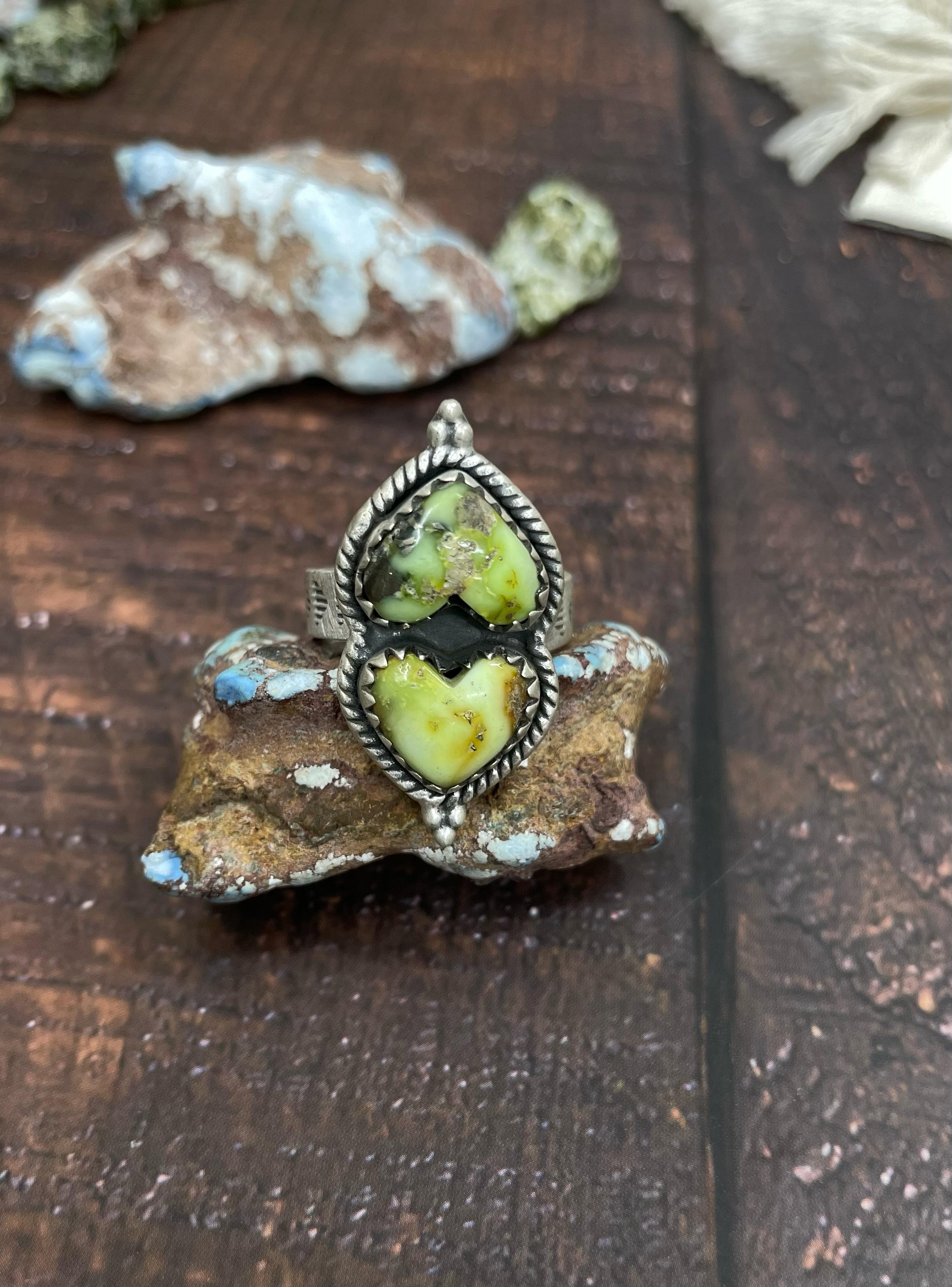 Handmade Sterling Silver Palomino Turquoise Adjustable Ring with Signed Nizhoni