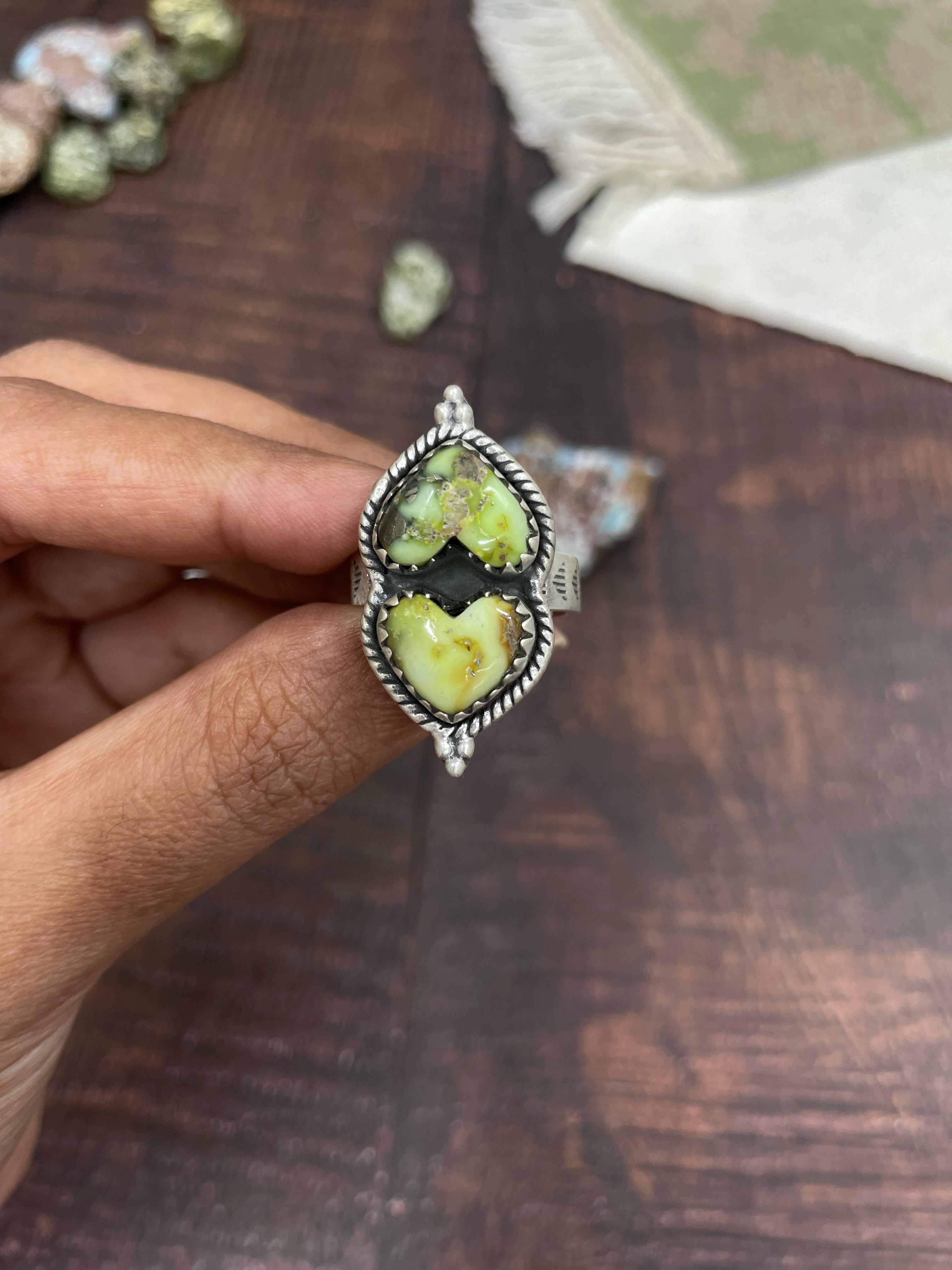 Handmade Sterling Silver Palomino Turquoise Adjustable Ring with Signed Nizhoni