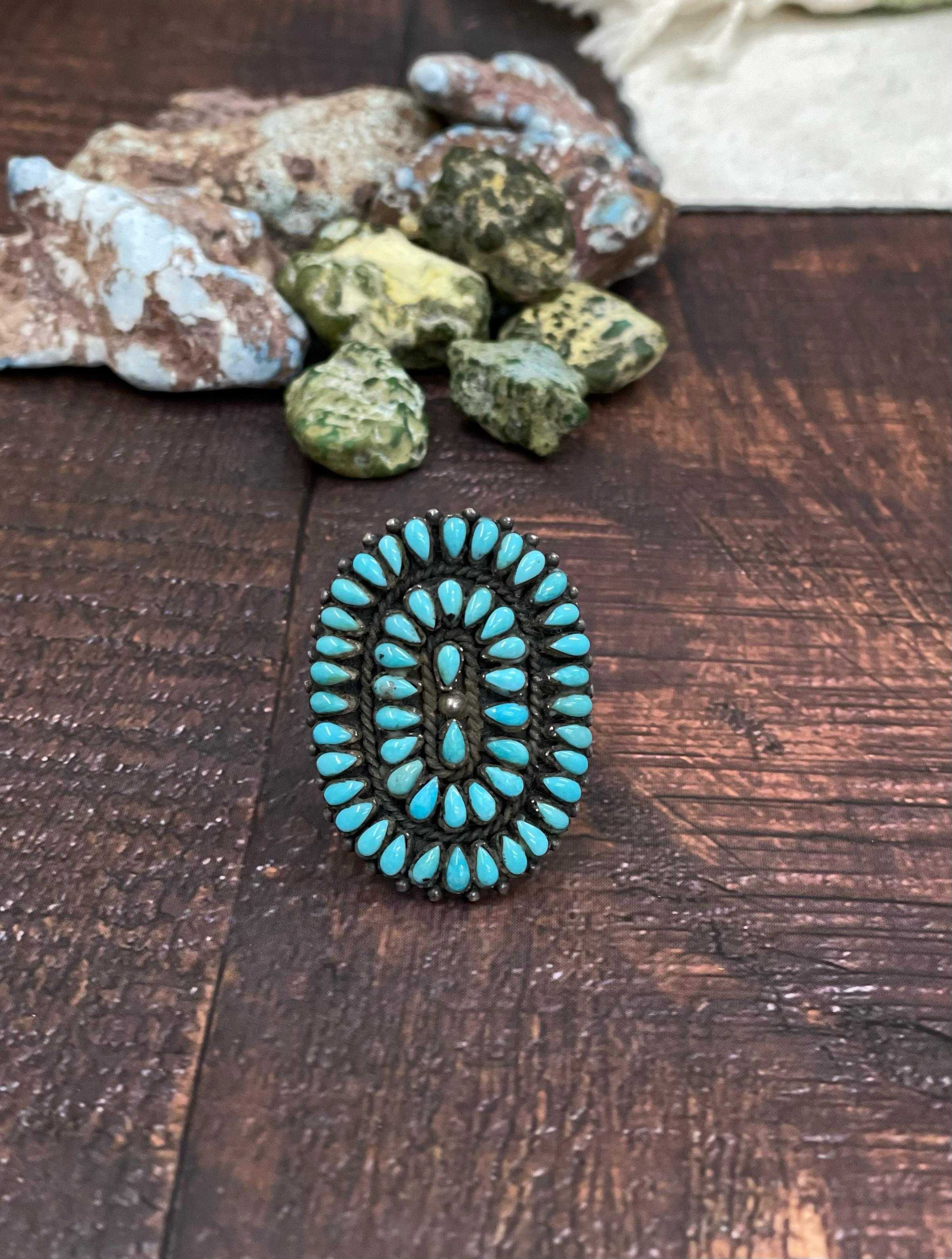 Handmade Sterling Silver Kingman Turquoise Adjustable Ring with Signed Nizhoni