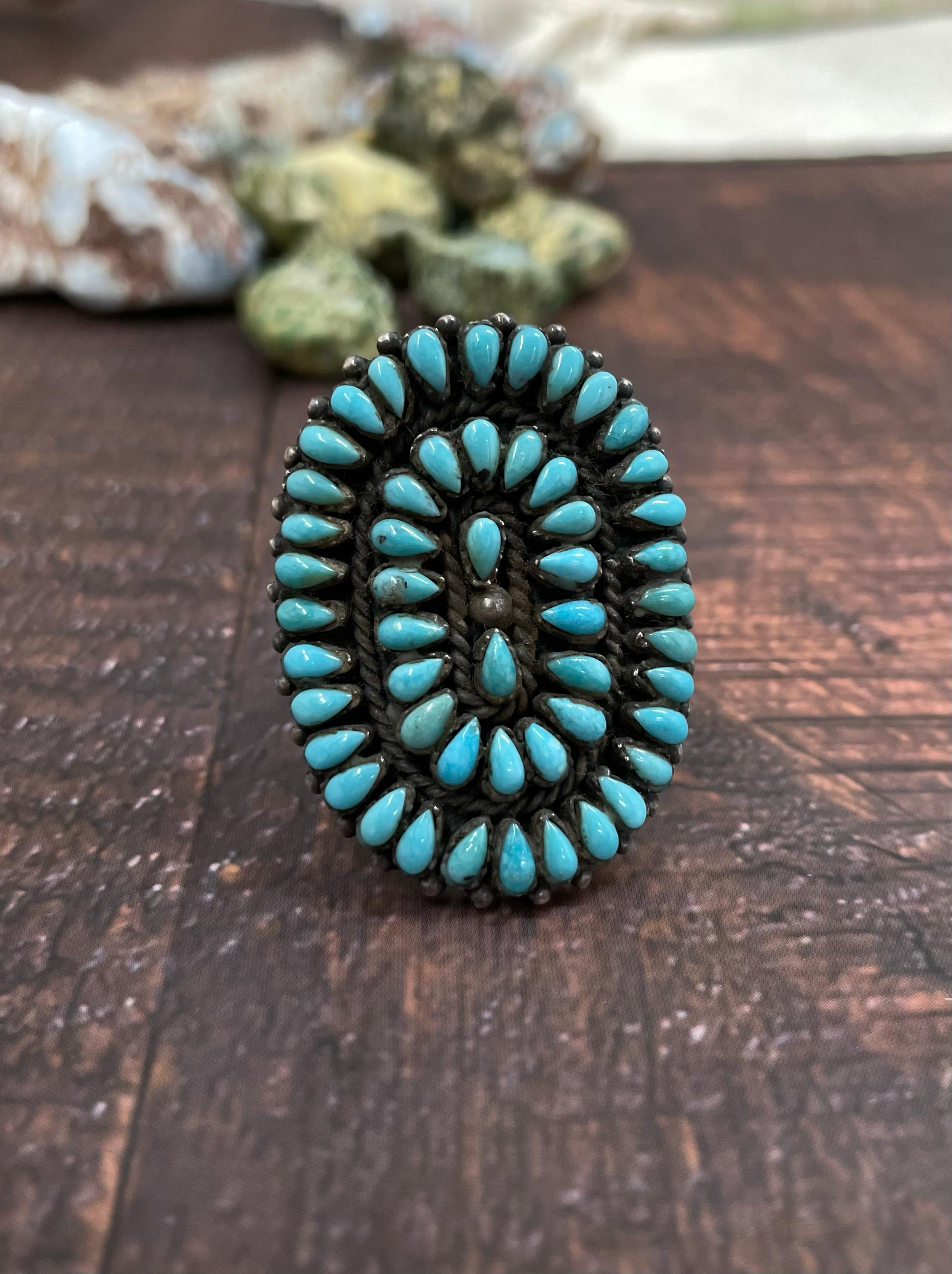 Handmade Sterling Silver Kingman Turquoise Adjustable Ring with Signed Nizhoni