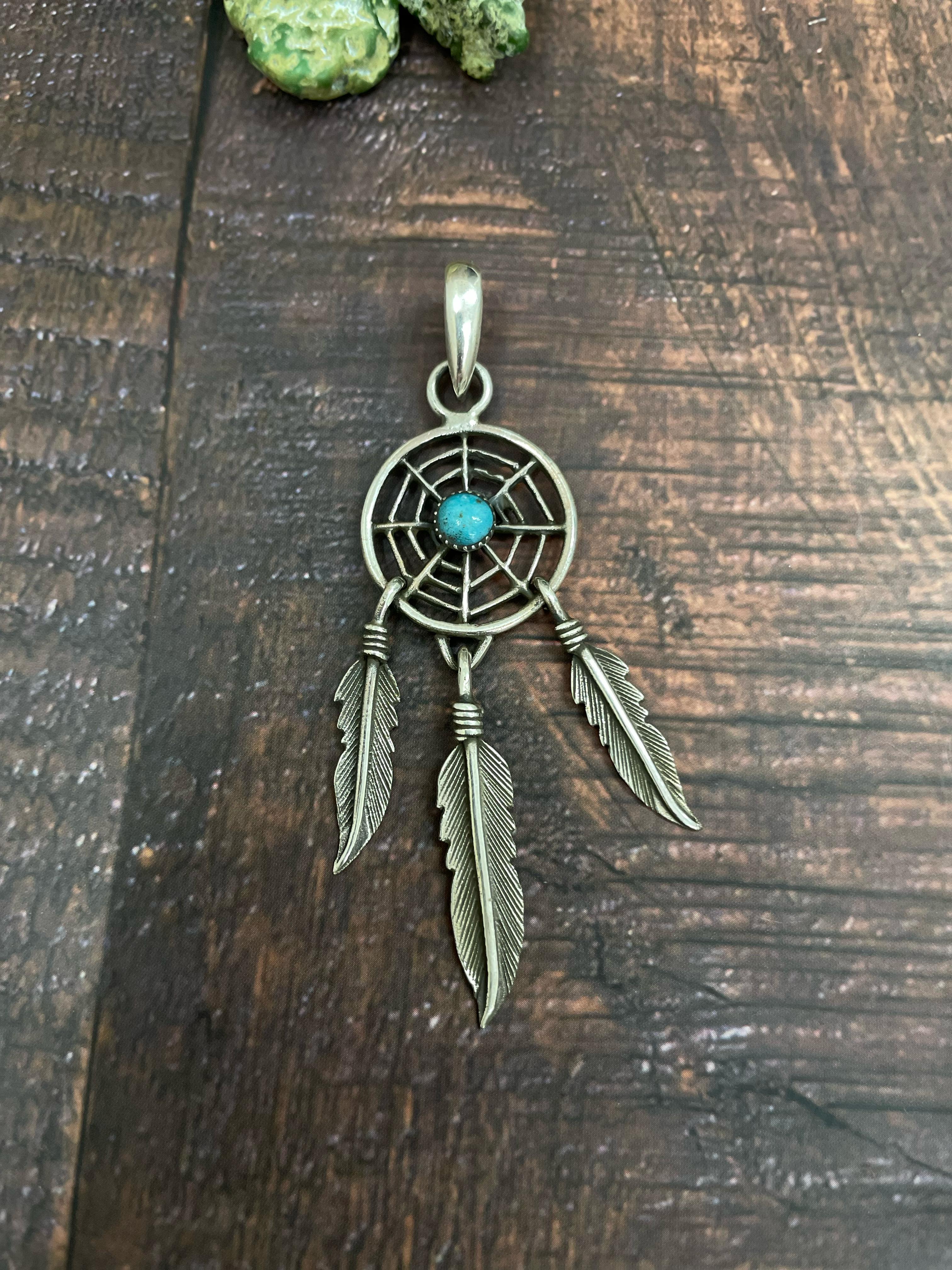 Handmade Sterling Silver Kingman Turquoise Pendent with Signed Nizhoni