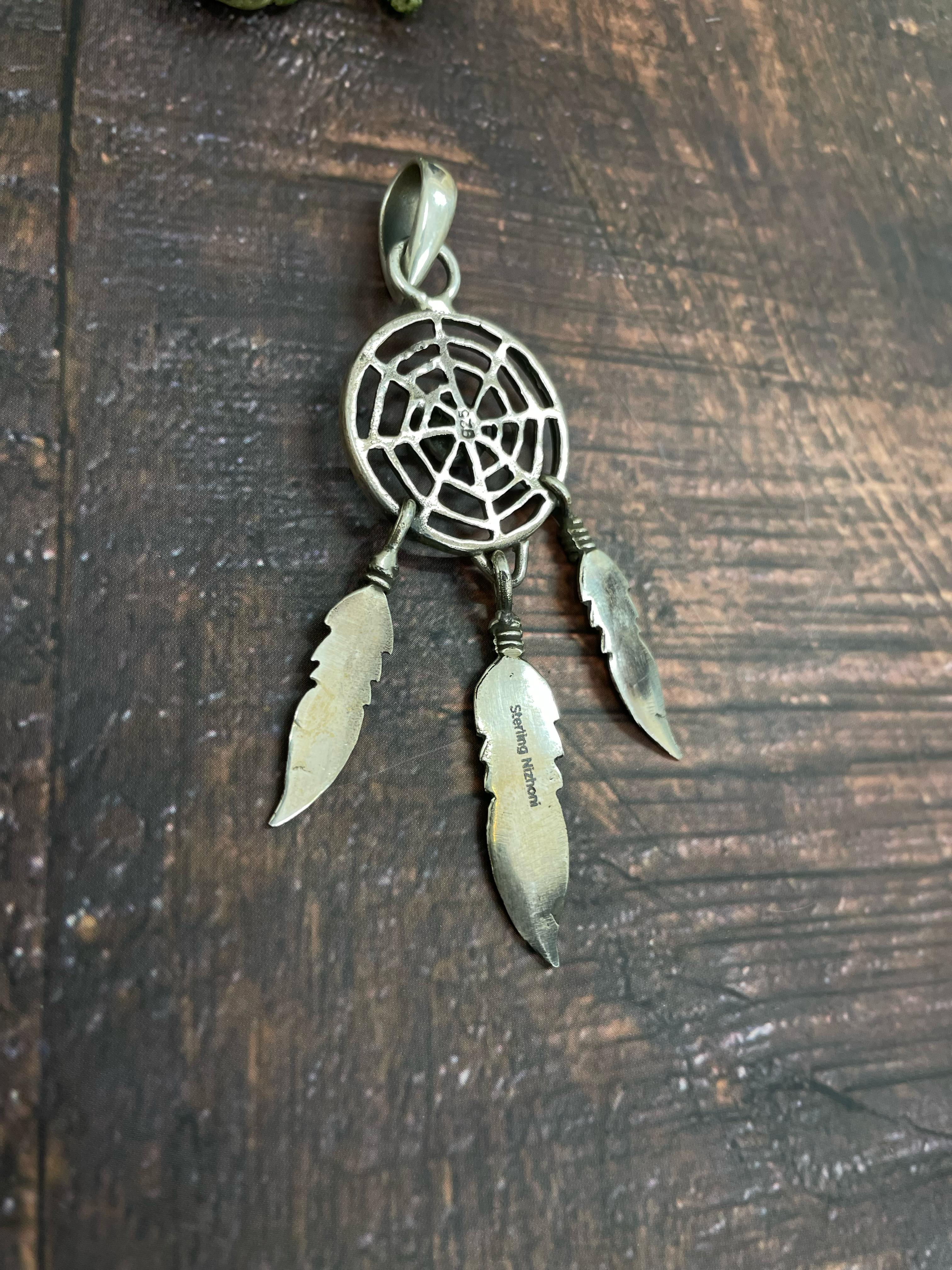 Handmade Sterling Silver Kingman Turquoise Pendent with Signed Nizhoni