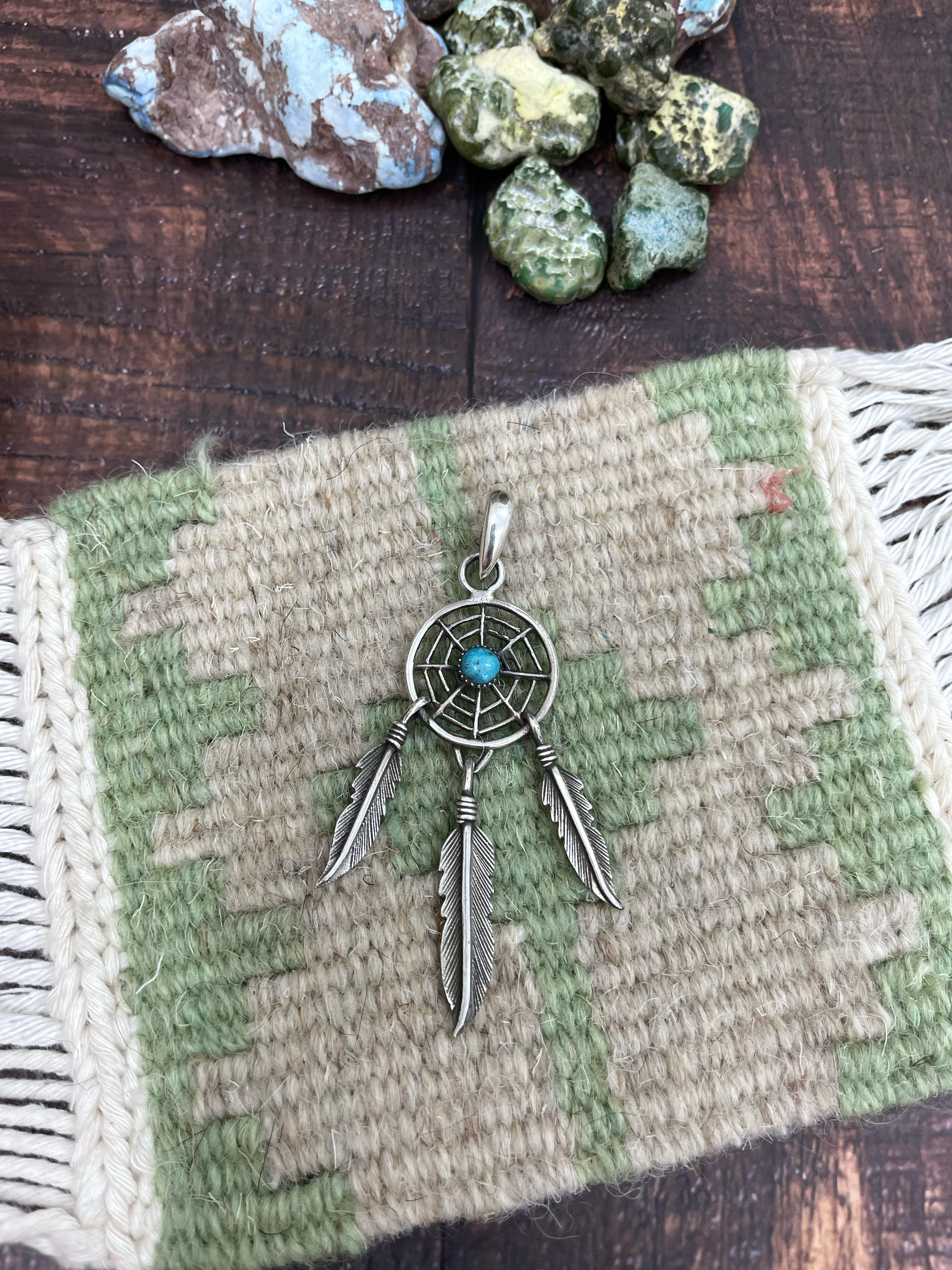 Handmade Sterling Silver Kingman Turquoise Pendent with Signed Nizhoni