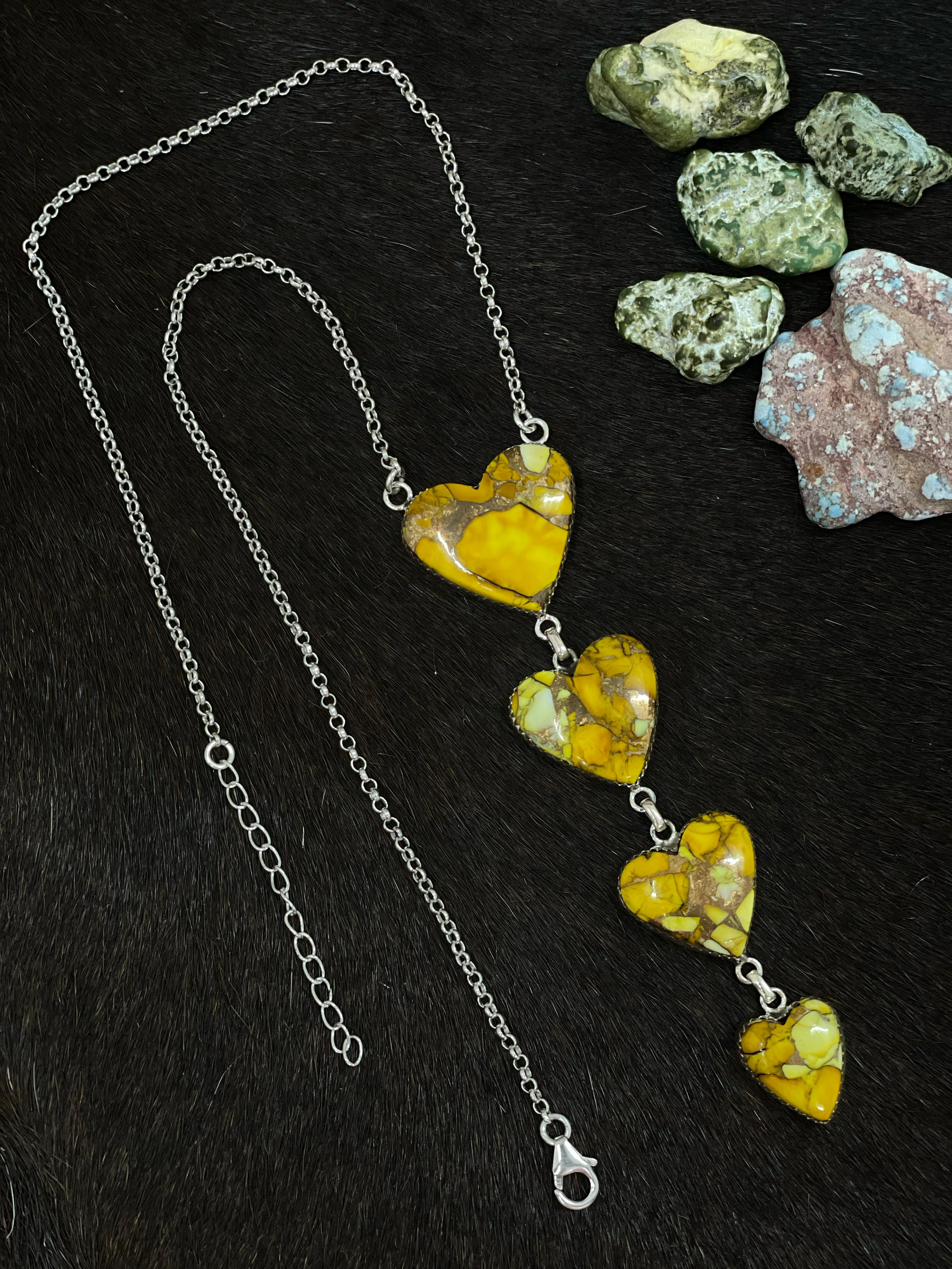 Handmade Sterling Silver Honey Hearts Dahlia Necklace with Signed Nizhoni