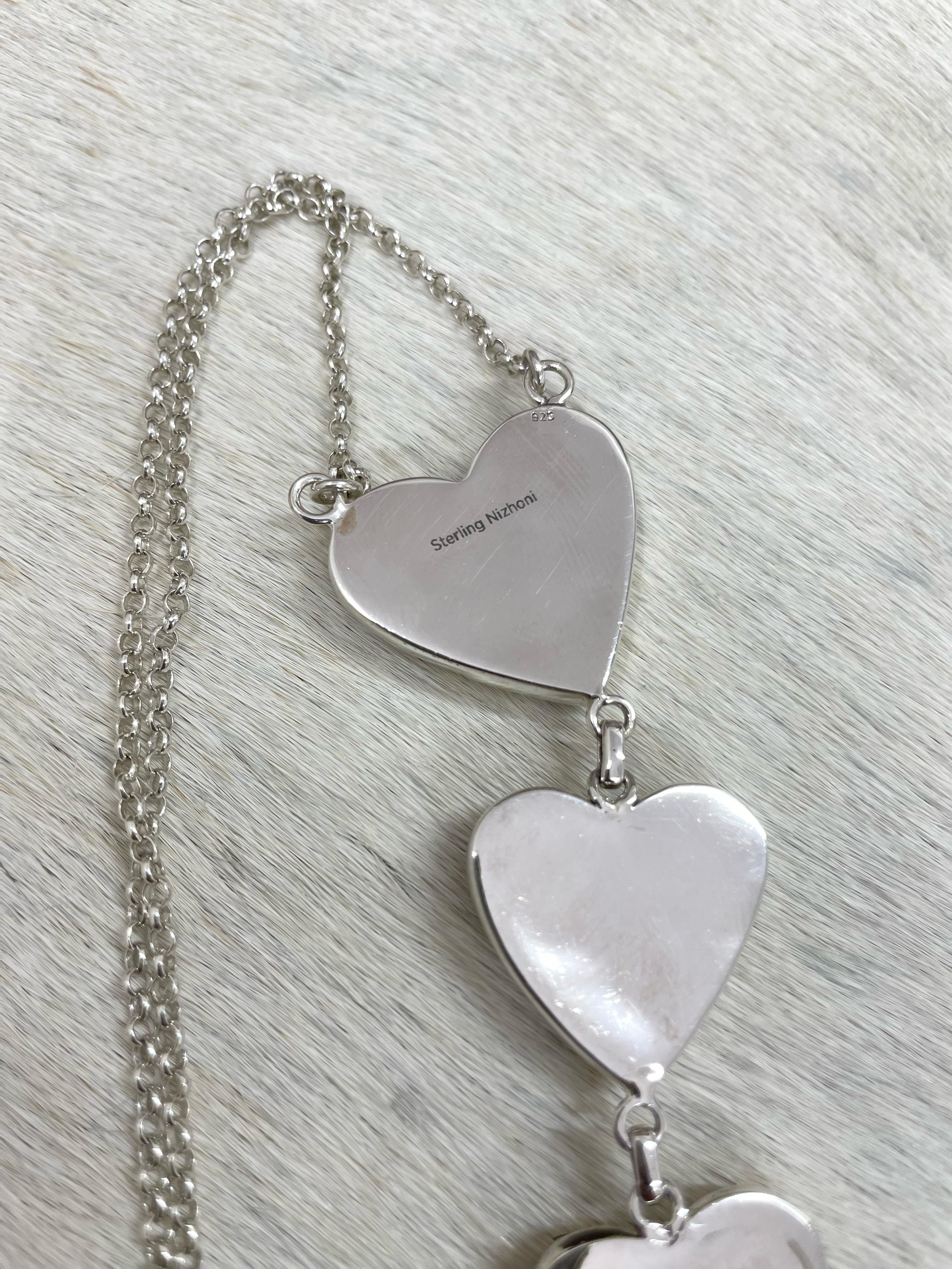 Handmade Sterling Silver Honey Hearts Dahlia Necklace with Signed Nizhoni