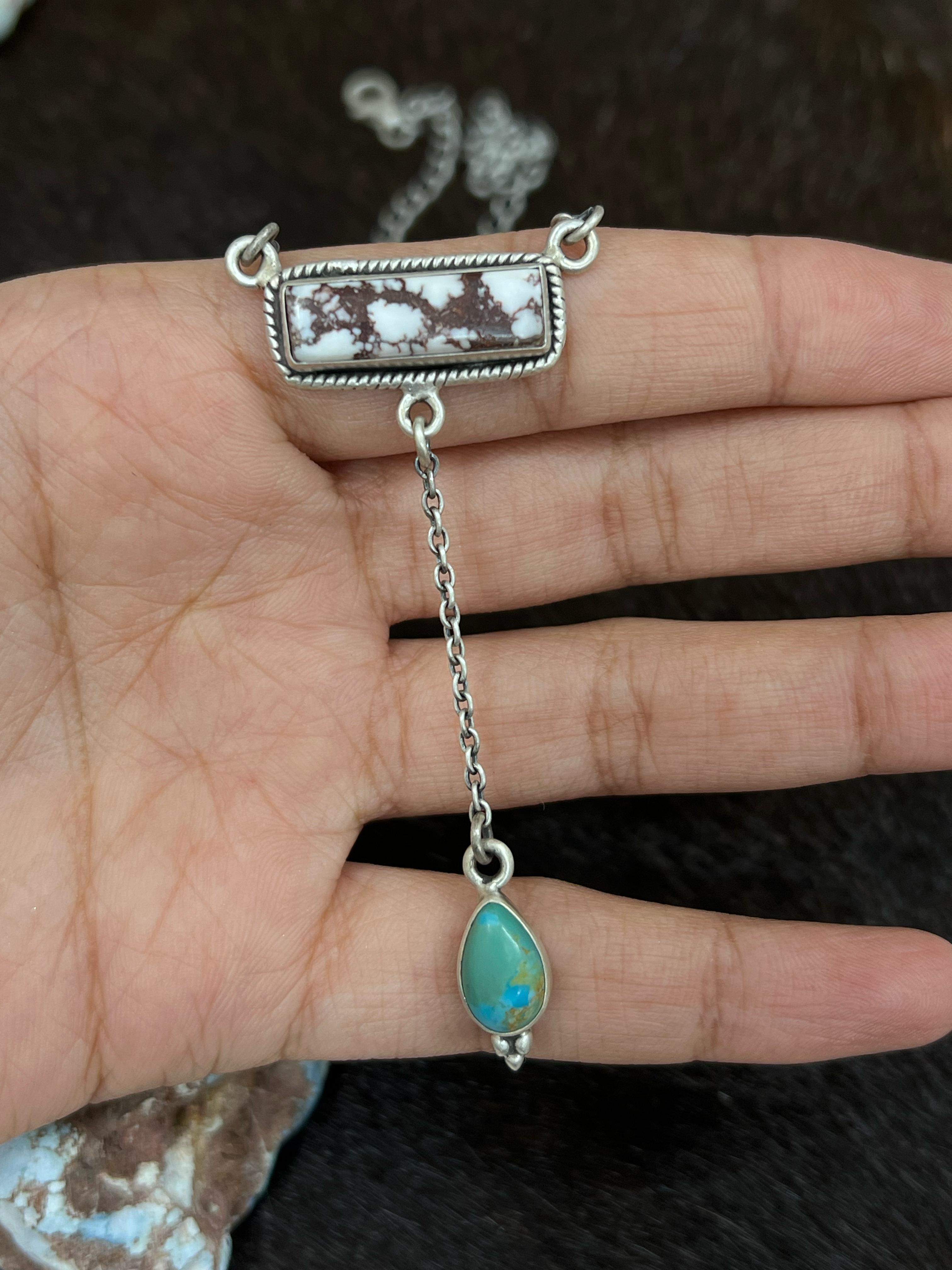 Handmade Sterling Silver Wild Horse with Kingman Turquoise Necklace, Signed Nizhoni