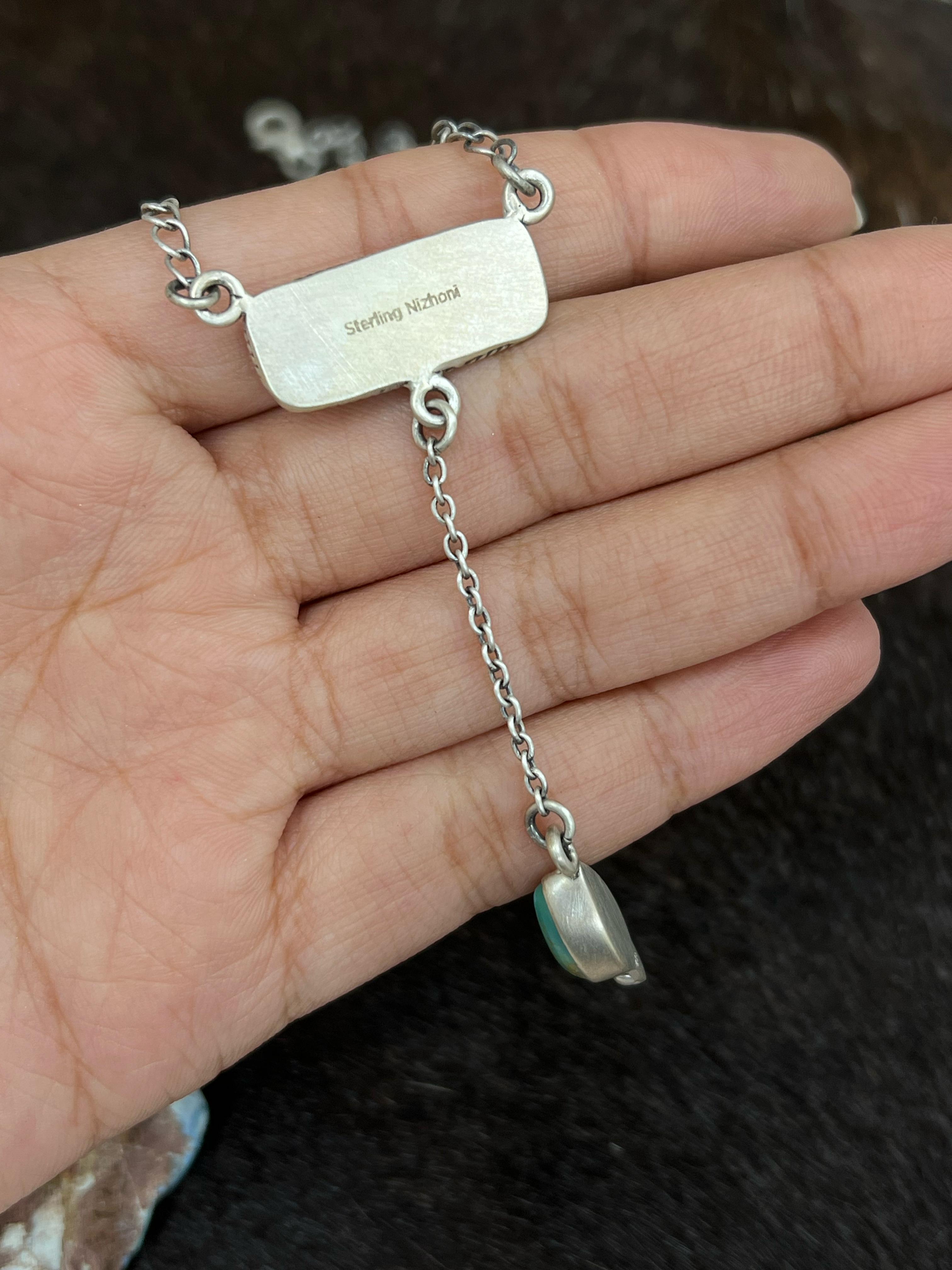 Handmade Sterling Silver Wild Horse with Kingman Turquoise Necklace, Signed Nizhoni