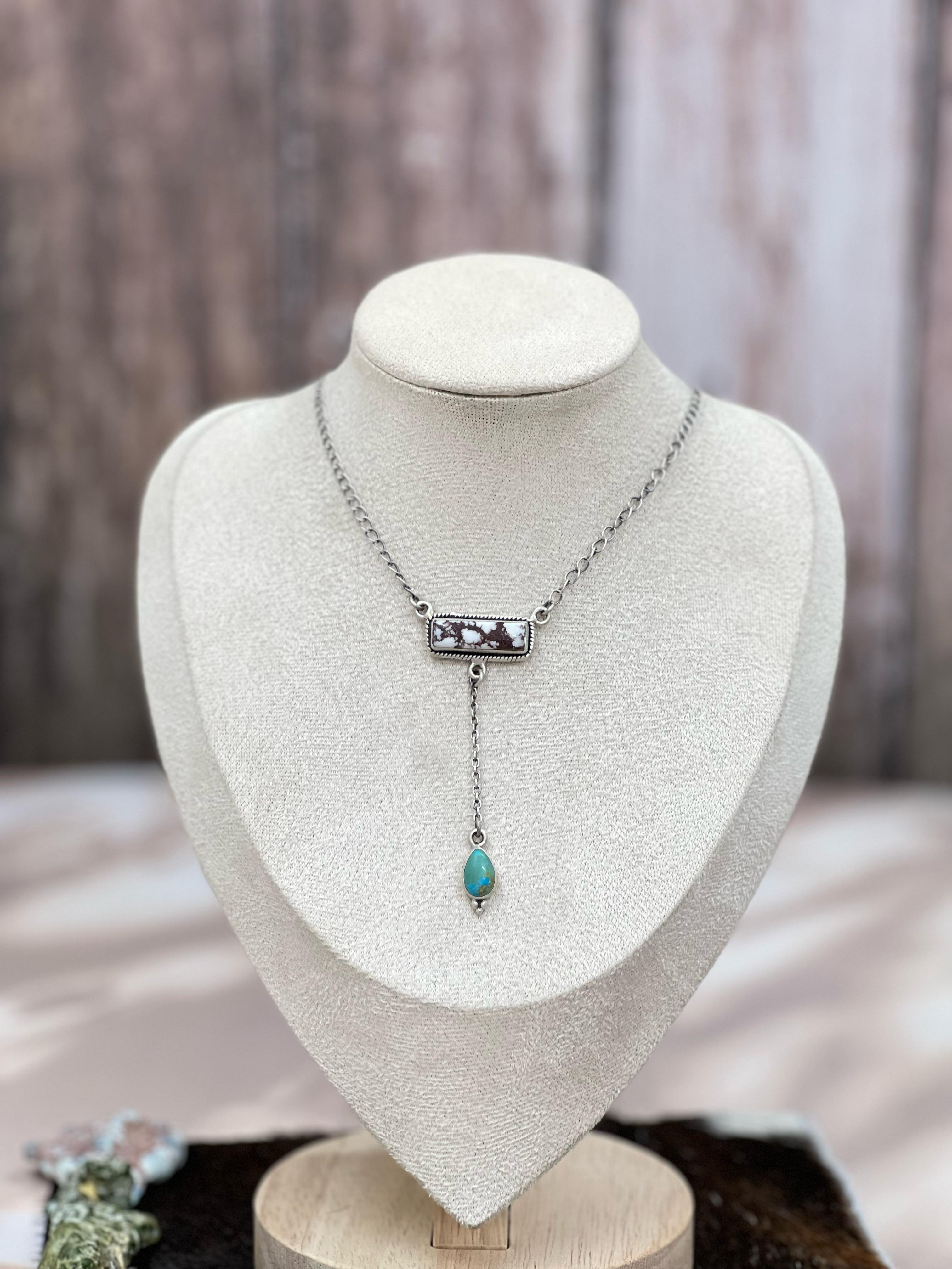 Handmade Sterling Silver Wild Horse with Kingman Turquoise Necklace, Signed Nizhoni