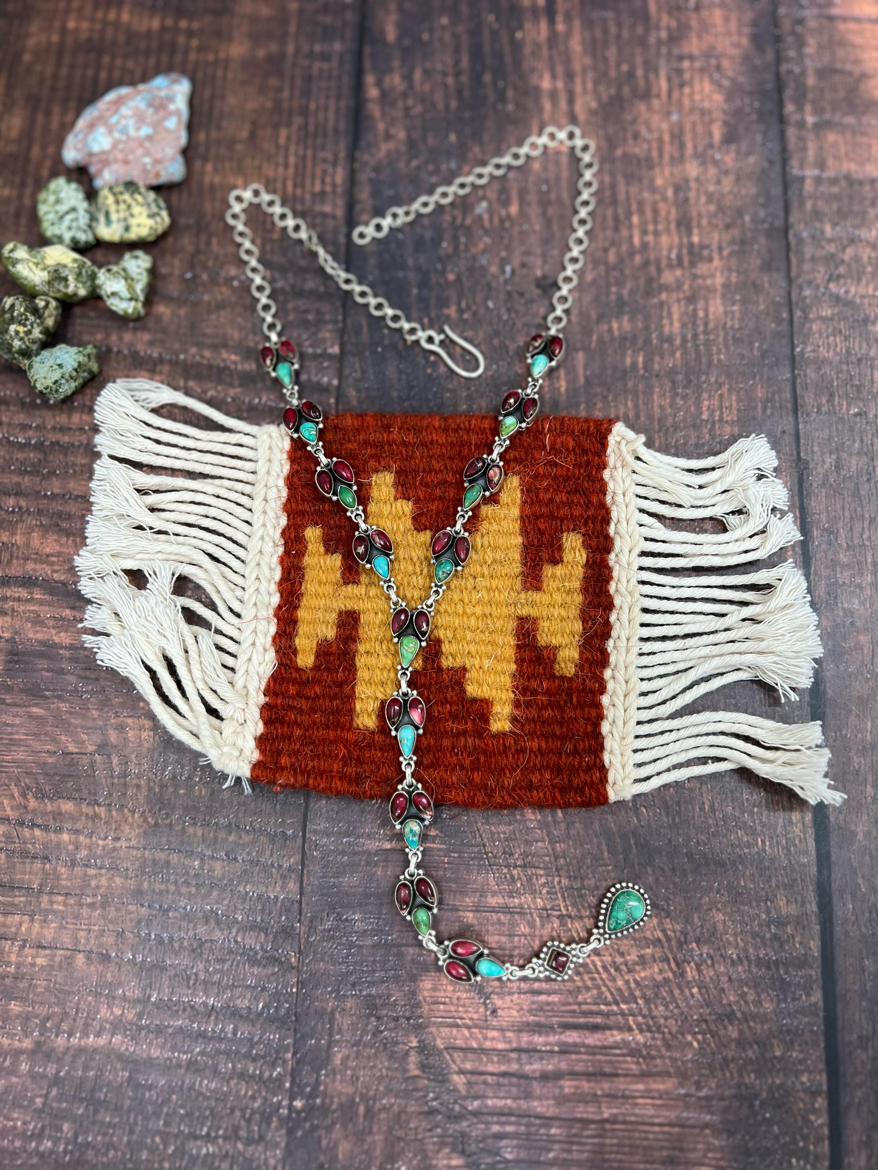 Handmade Sterling Silver Dahlia Rose with Emerald Valley Turquoise Necklace, Signed Nizhoni