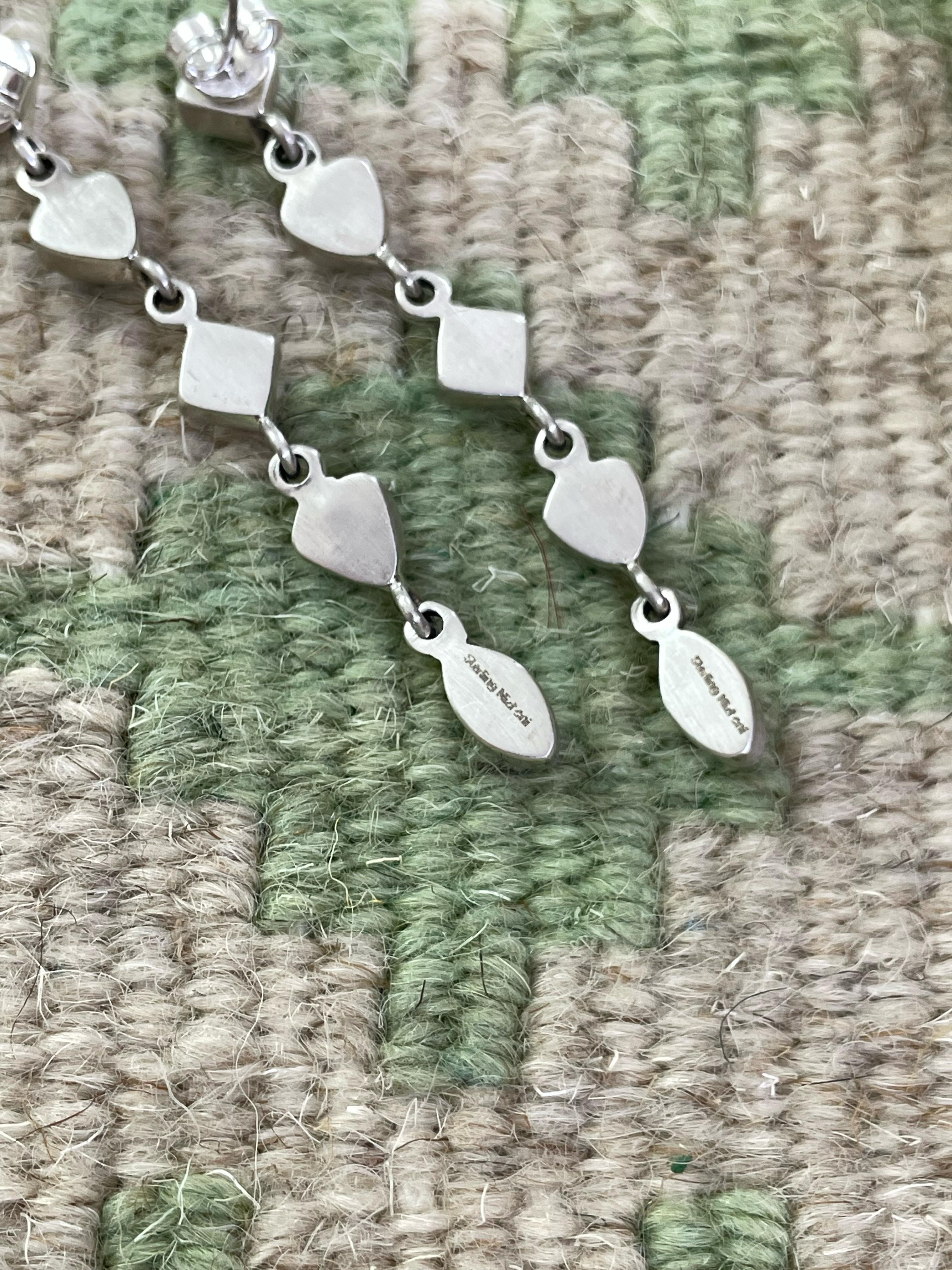 Handmade Sterling Silver Handmade Sterling Silver Dahlia Rose with Emerald Valley Turquoise Post Earrings with Signed Nizhoni