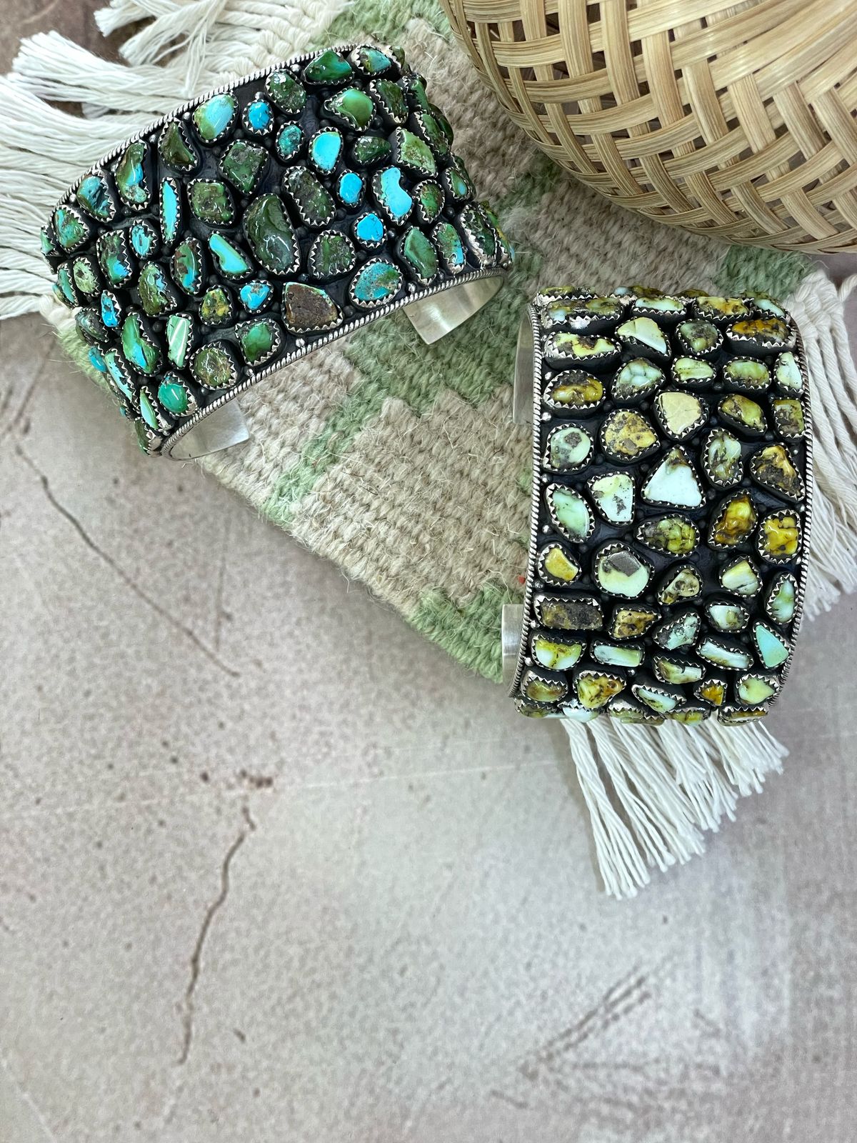 Handmade Sterling Silver Sonoran Mountain, Palomino Turquoise Cuff Bracelet with Signed Nizhoni