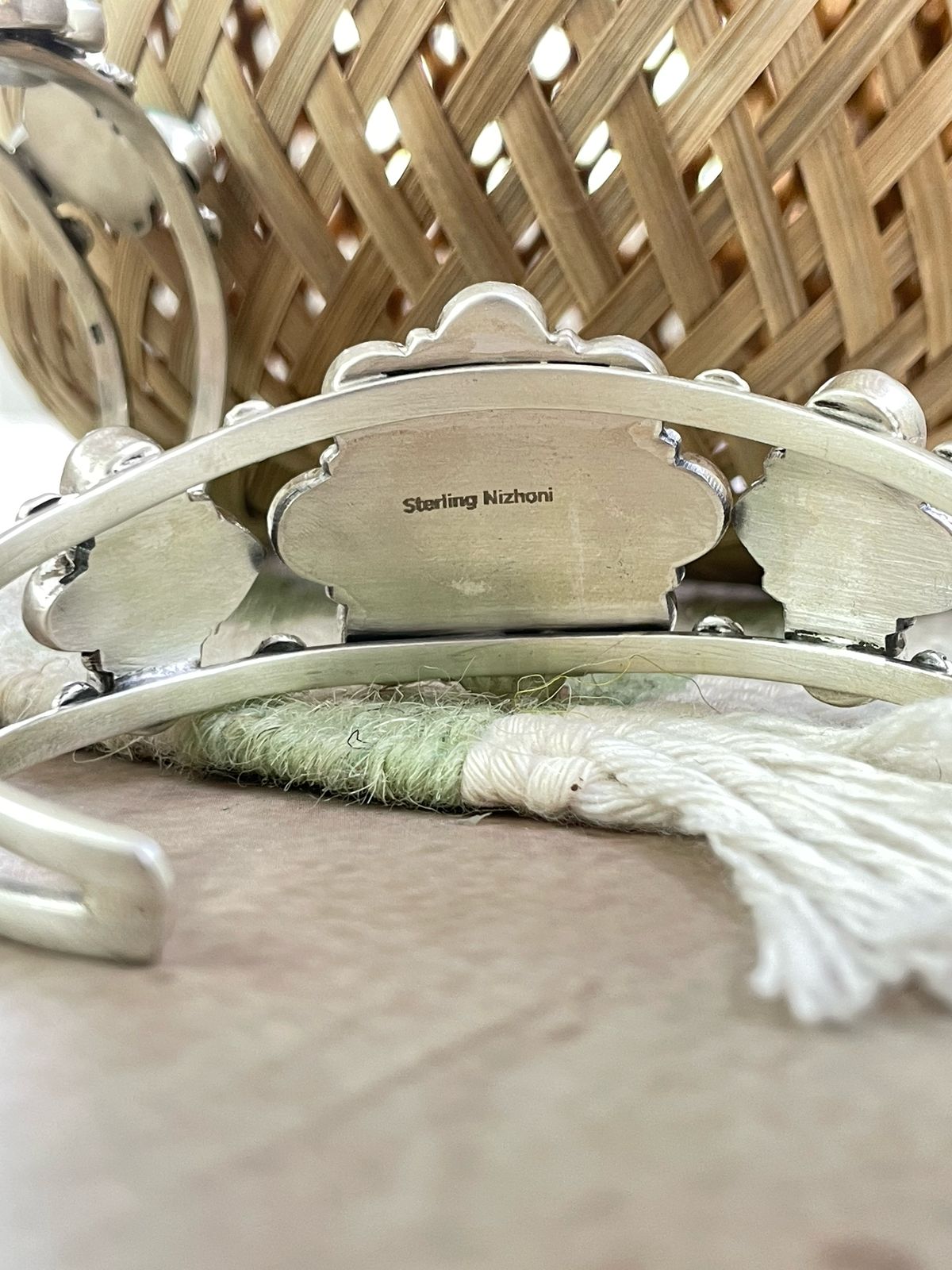 Handmade Sterling Silver Dahlia Rose with Emerald Valley Turquoise Cuff/Flower Bracelet with Signed Nizhoni