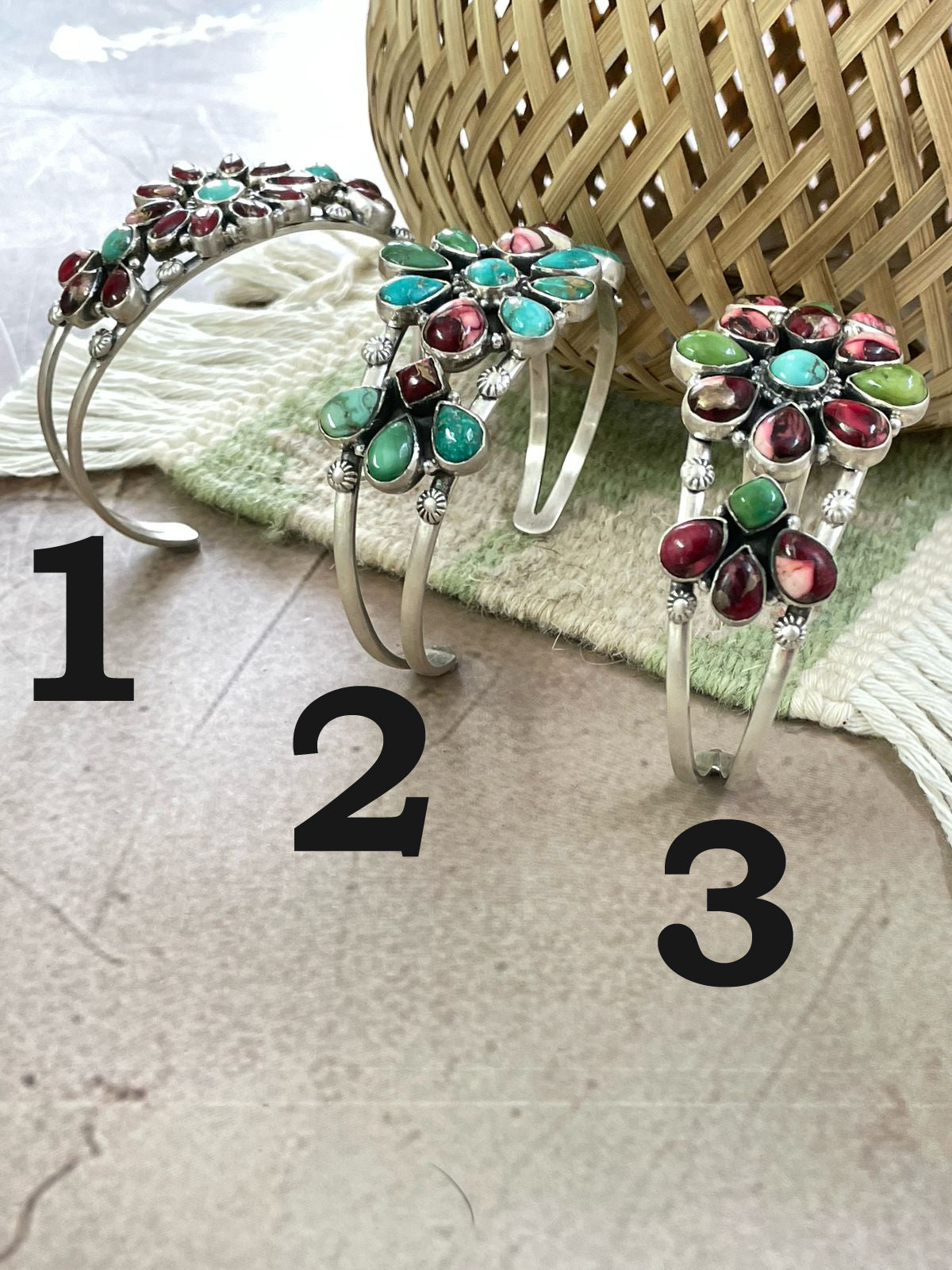 Handmade Sterling Silver Dahlia Rose with Emerald Valley Turquoise Cuff/Flower Bracelet with Signed Nizhoni