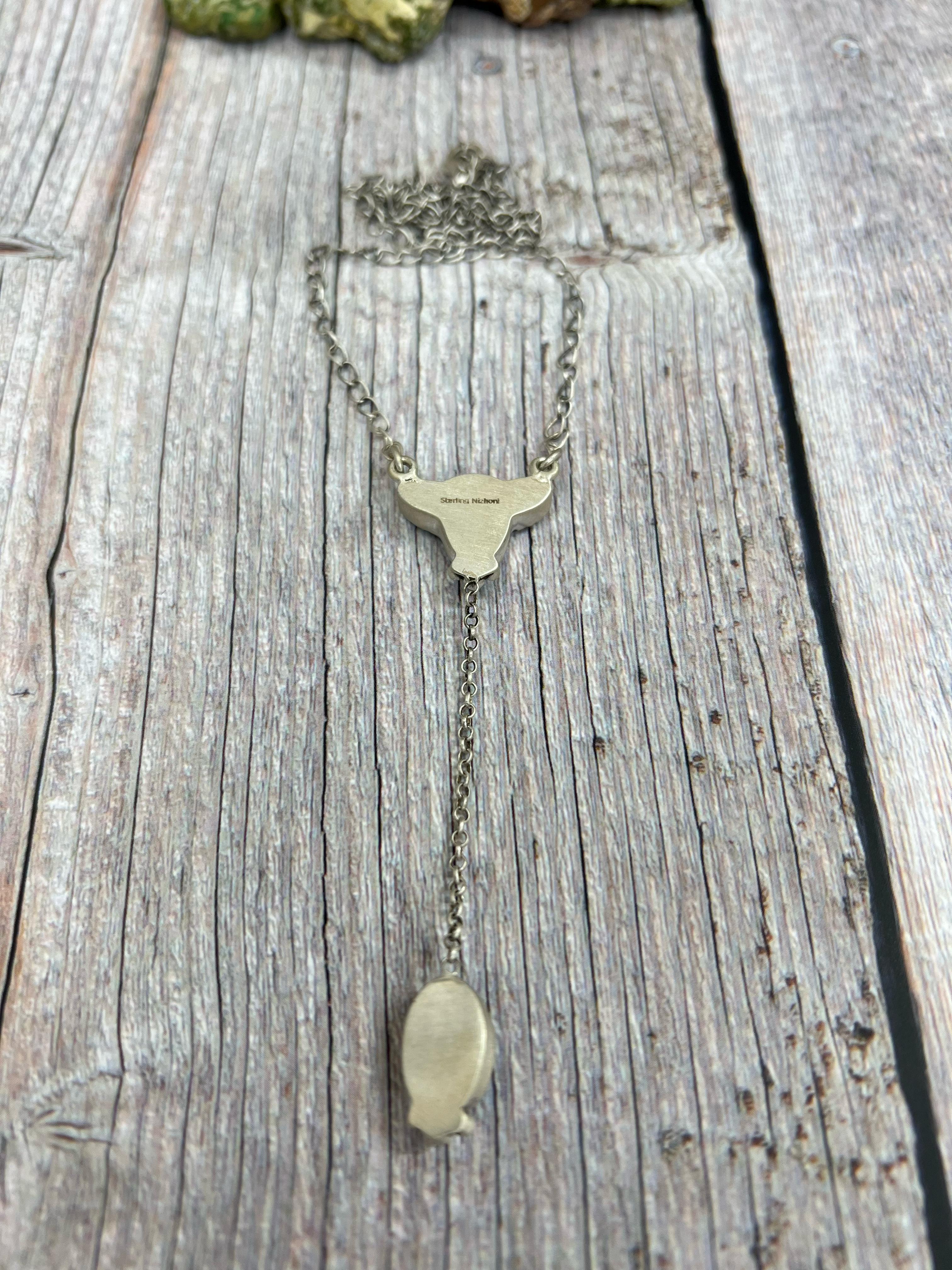 Handmade Sterling Silver Purple Kingman Mojave Bull Necklace with Signed Nizhoni