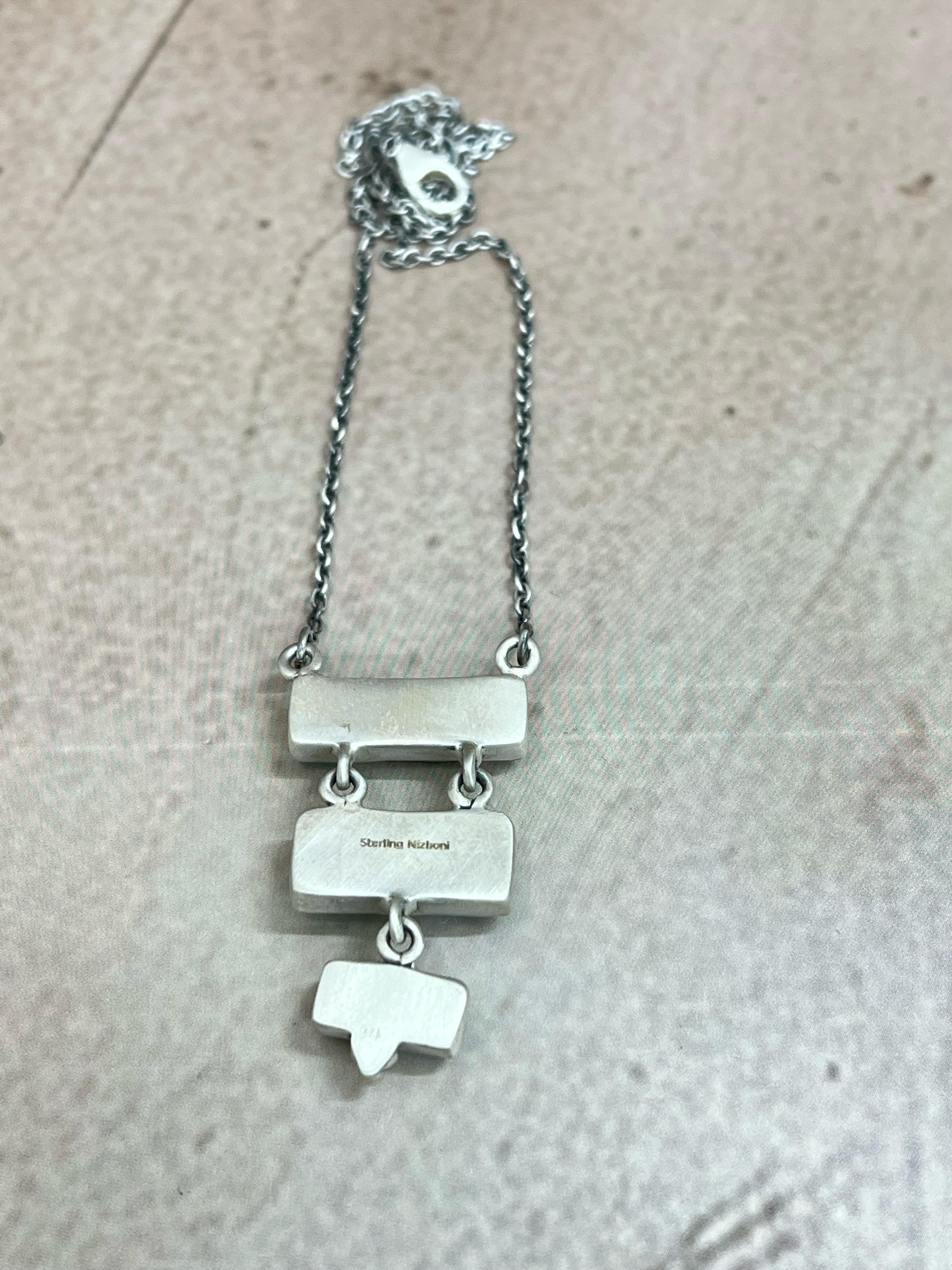 Handmade Sterling Silver Kingman Turquoise Necklace with Signed Nizhoni