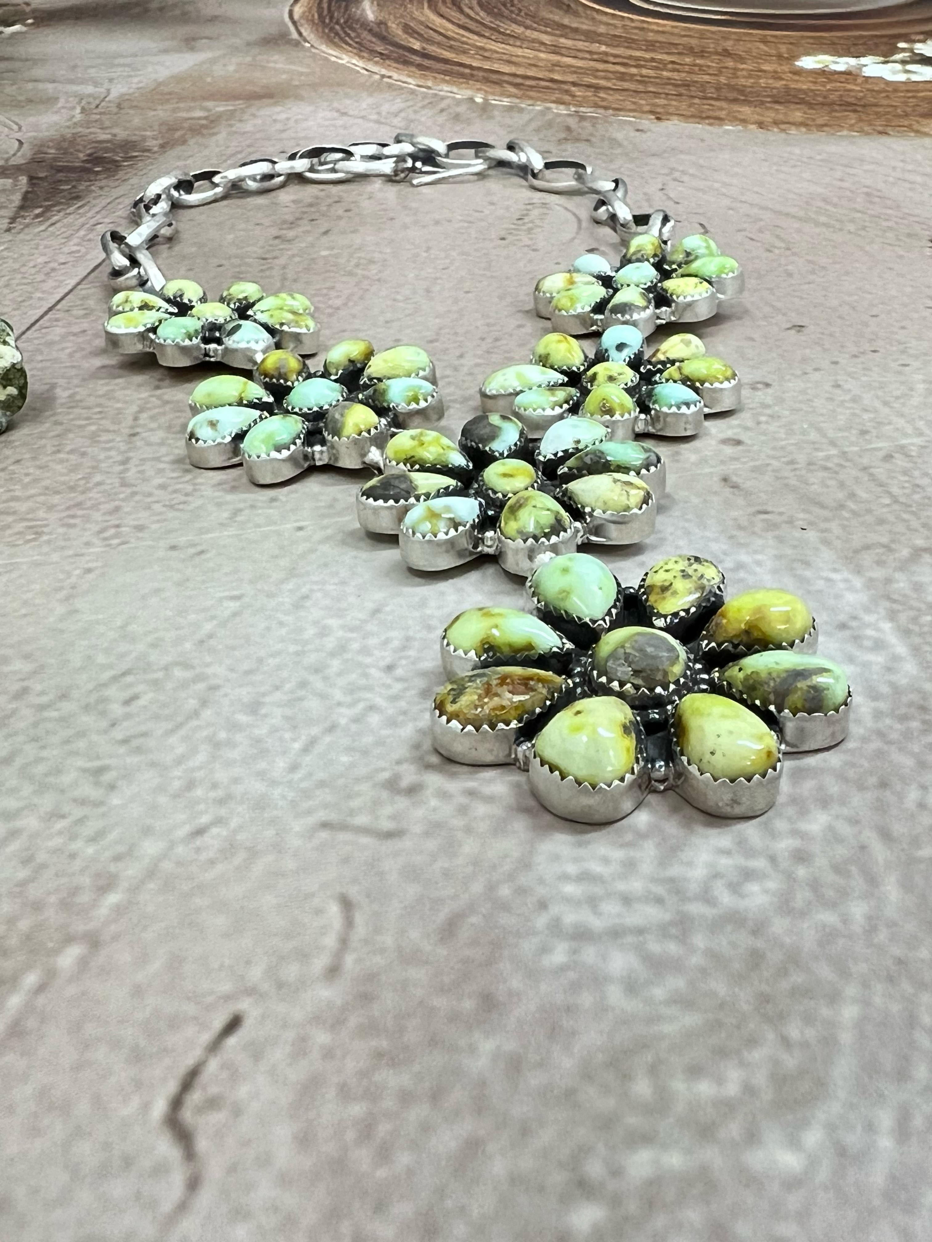 Handmade Sterling Silver Palomino Turquoise Necklace with Signed Nizhoni (h8)