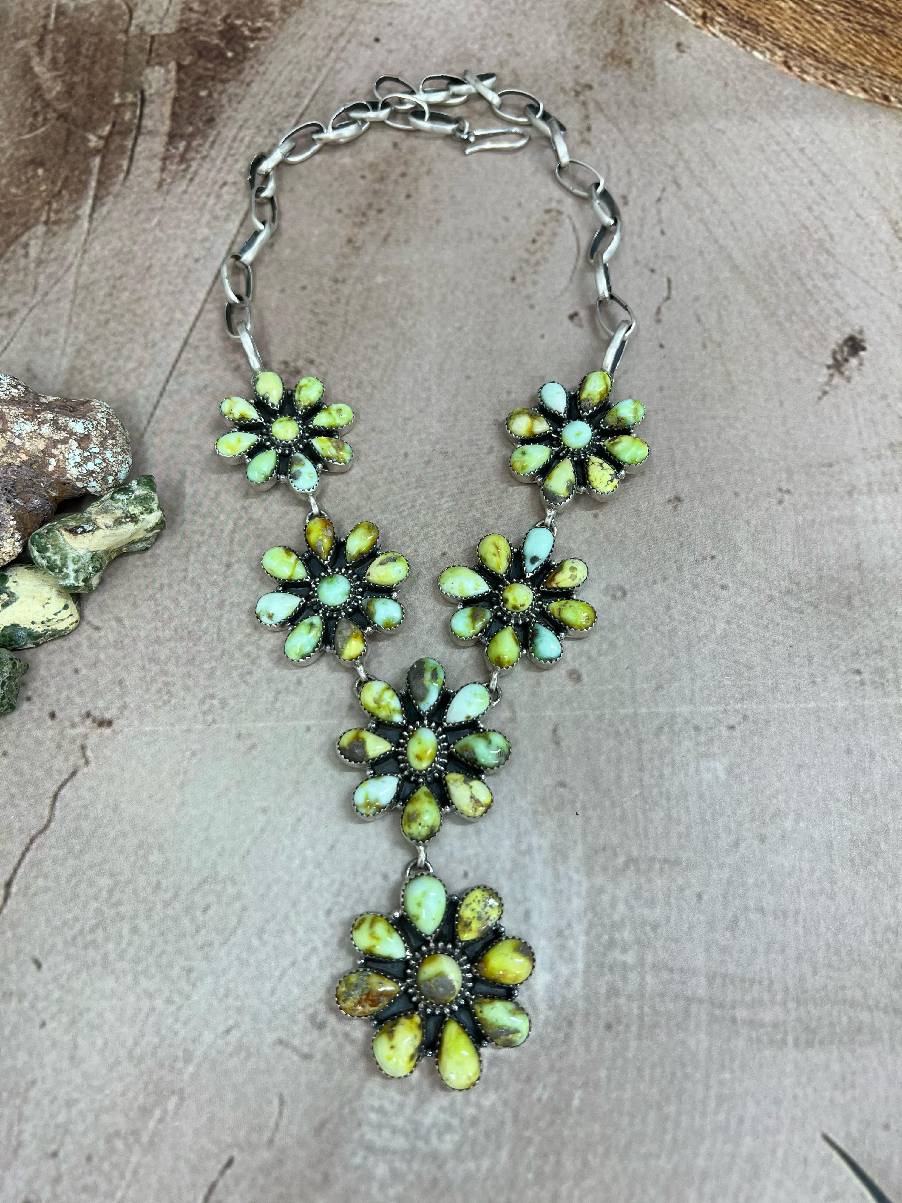 Handmade Sterling Silver Palomino Turquoise Necklace with Signed Nizhoni (h8)