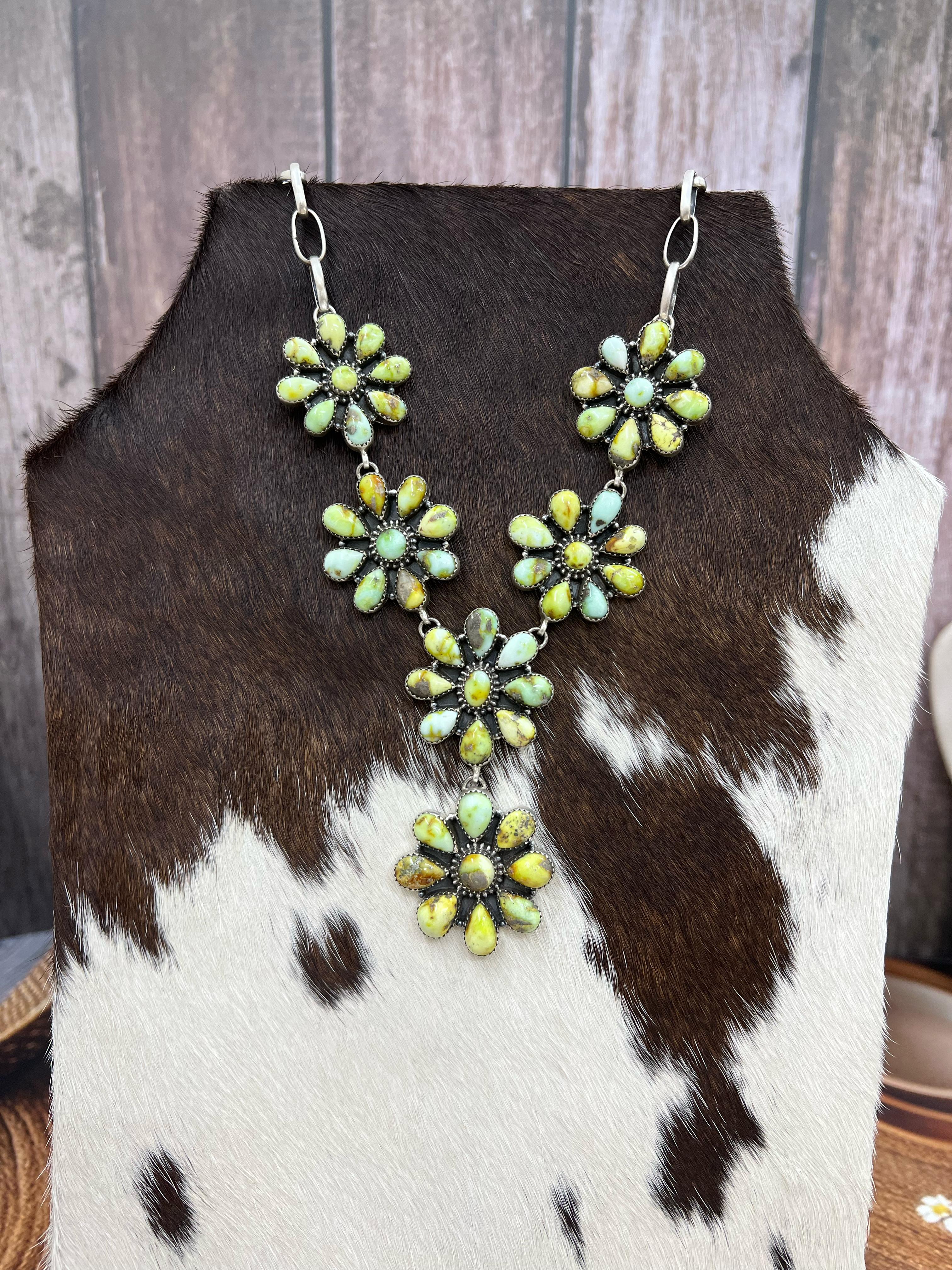 Handmade Sterling Silver Palomino Turquoise Necklace with Signed Nizhoni (h8)