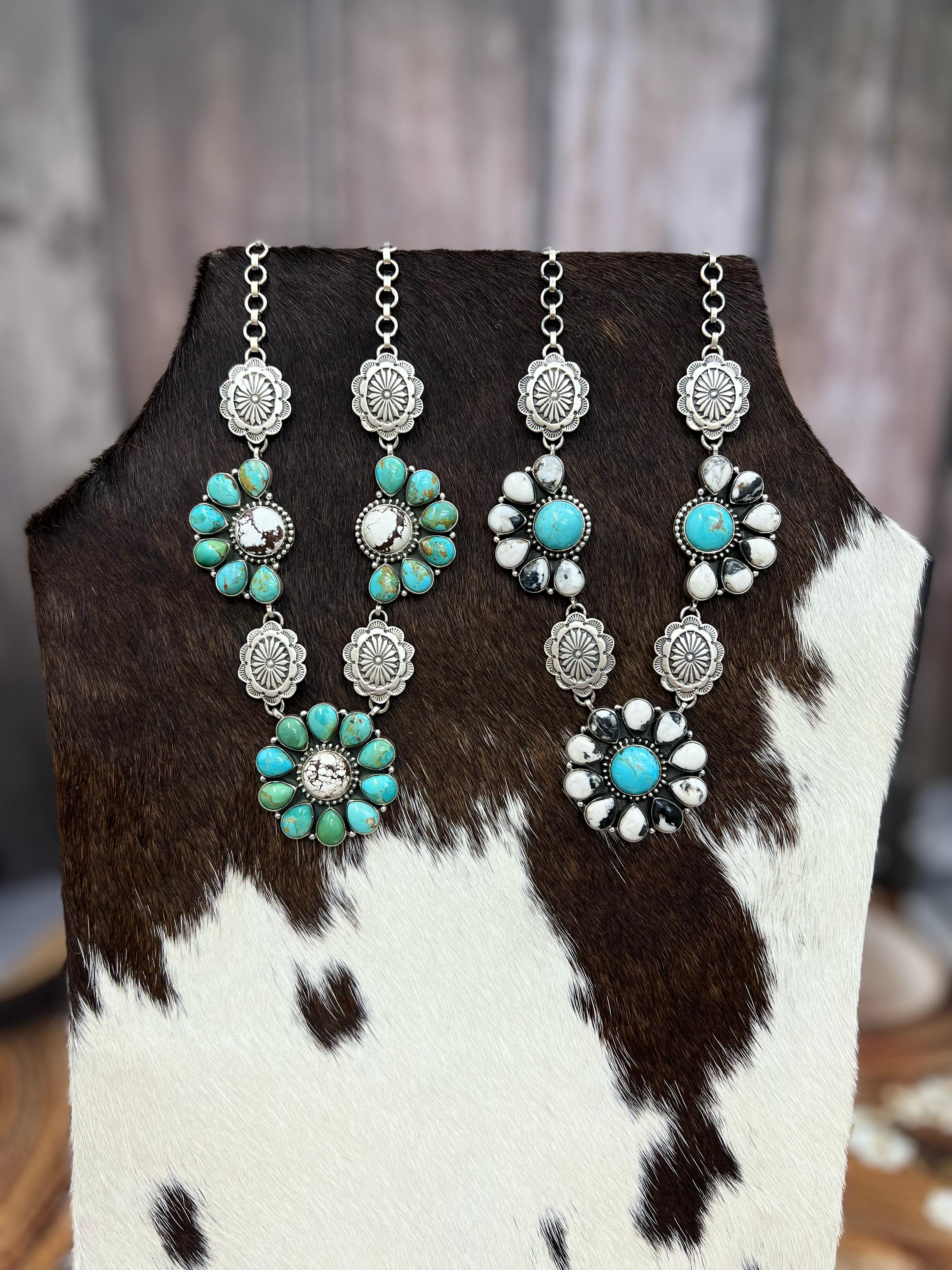 Handmade Sterling Silver Kingman with White Buffalo Turquoise, Kingman with Wild Horse Necklace with Signed Nizhoni