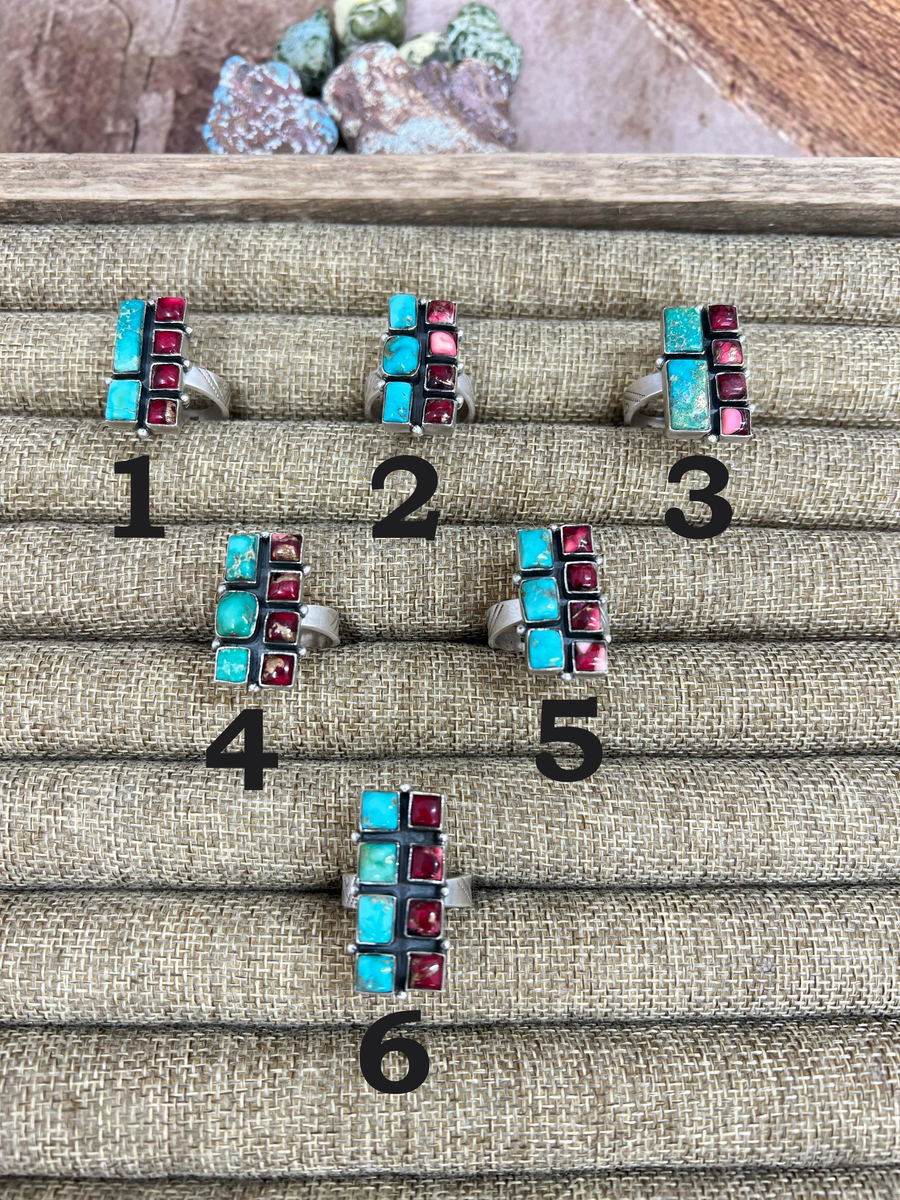 Handmade Sterling Silver Emerald Valley with Dahlia Rose Adjustable Ring, Signed Nizhoni