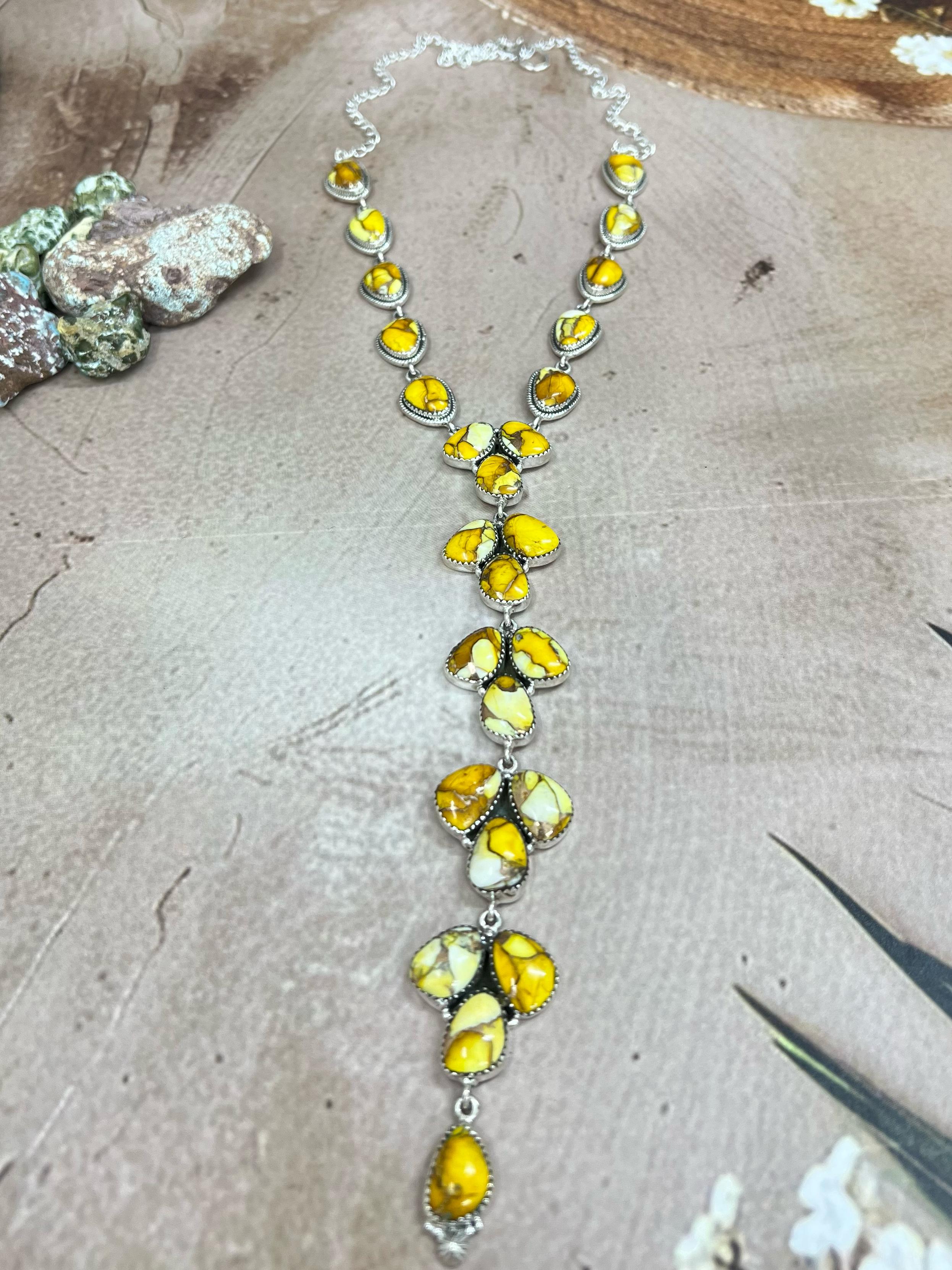 Handmade Sterling Silver Honey Dahlia Necklace with Signed Nizhoni