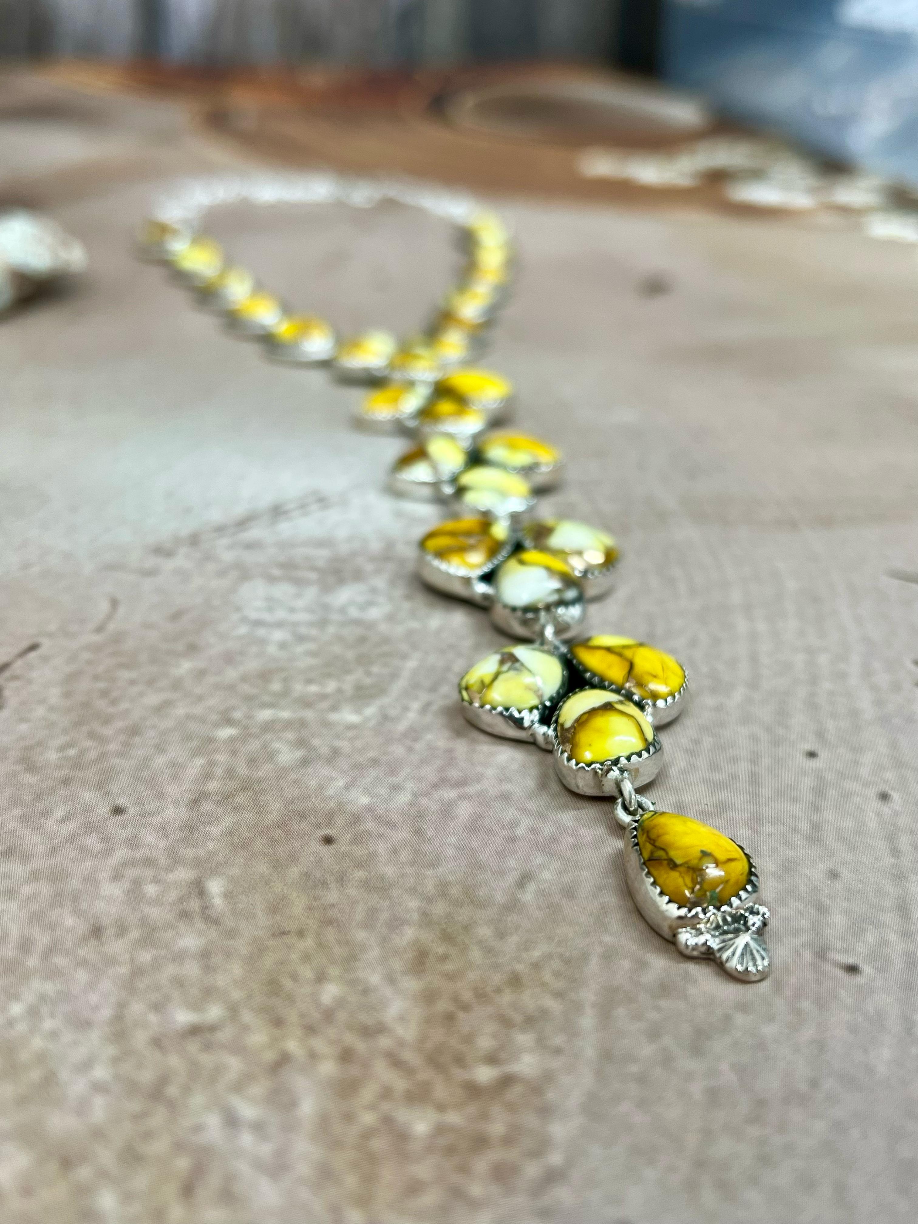 Handmade Sterling Silver Honey Dahlia Necklace with Signed Nizhoni