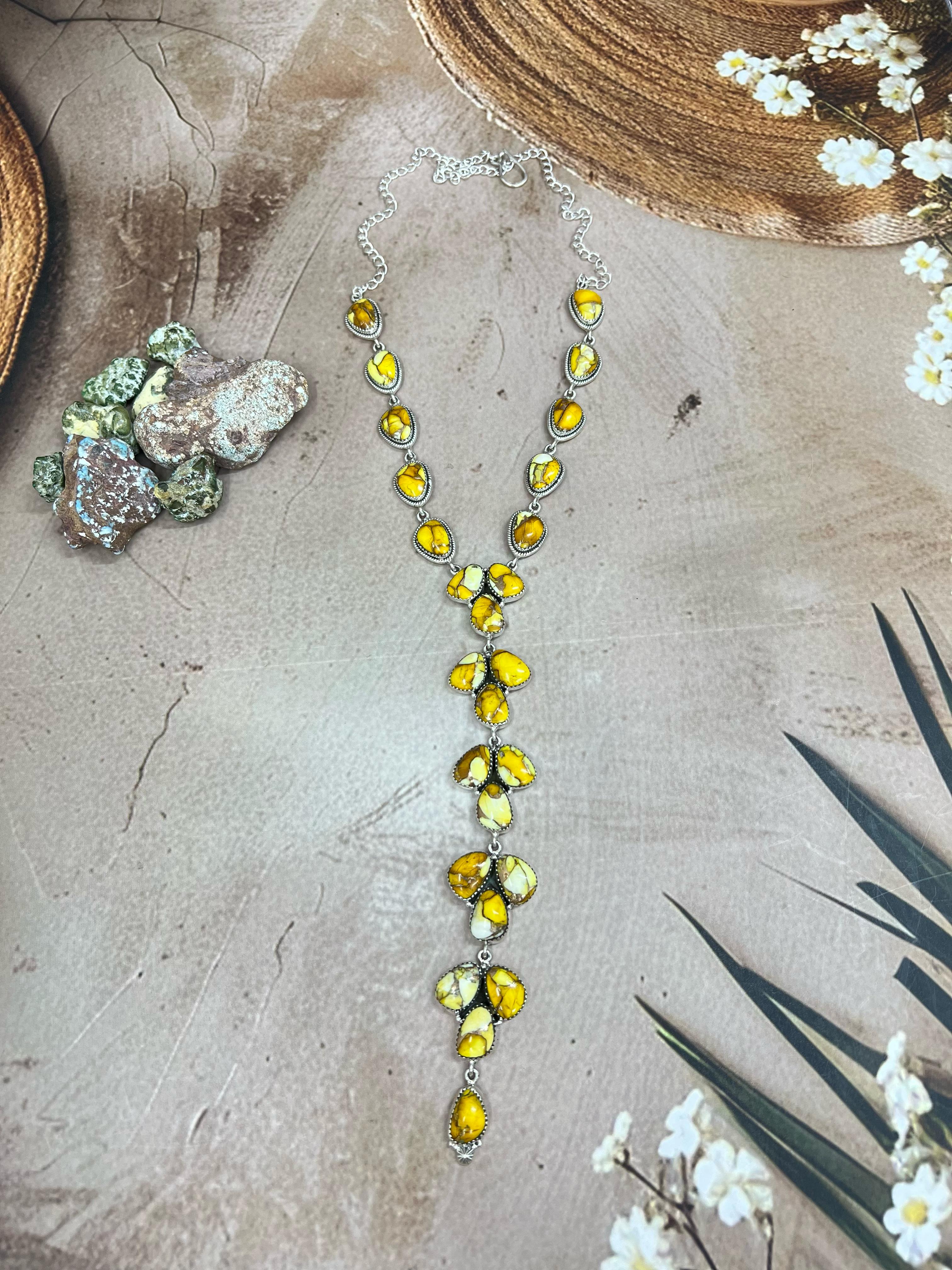 Handmade Sterling Silver Honey Dahlia Necklace with Signed Nizhoni