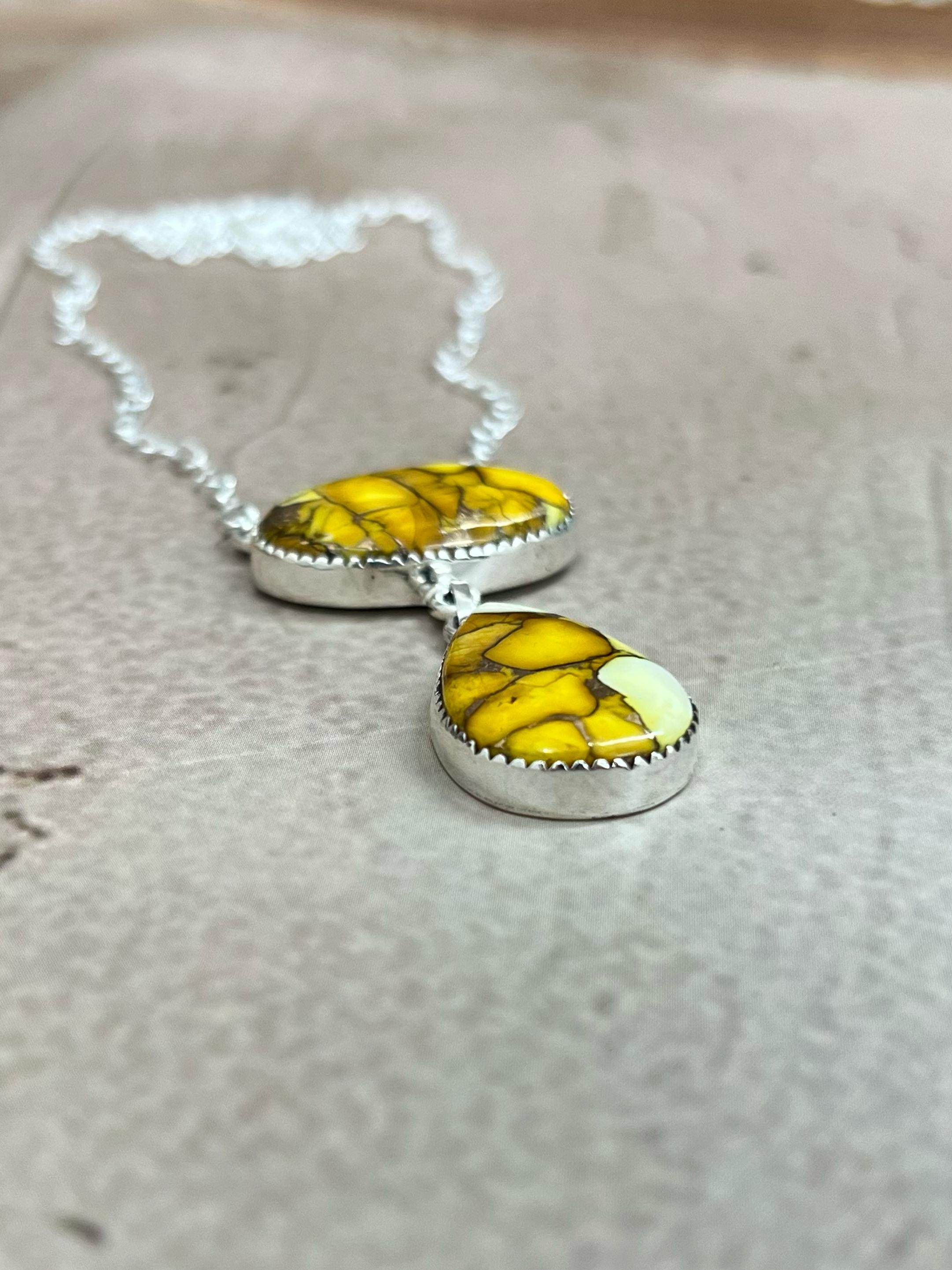 Handmade Sterling Silver Honey Dahlia Necklace with Signed Nizhoni