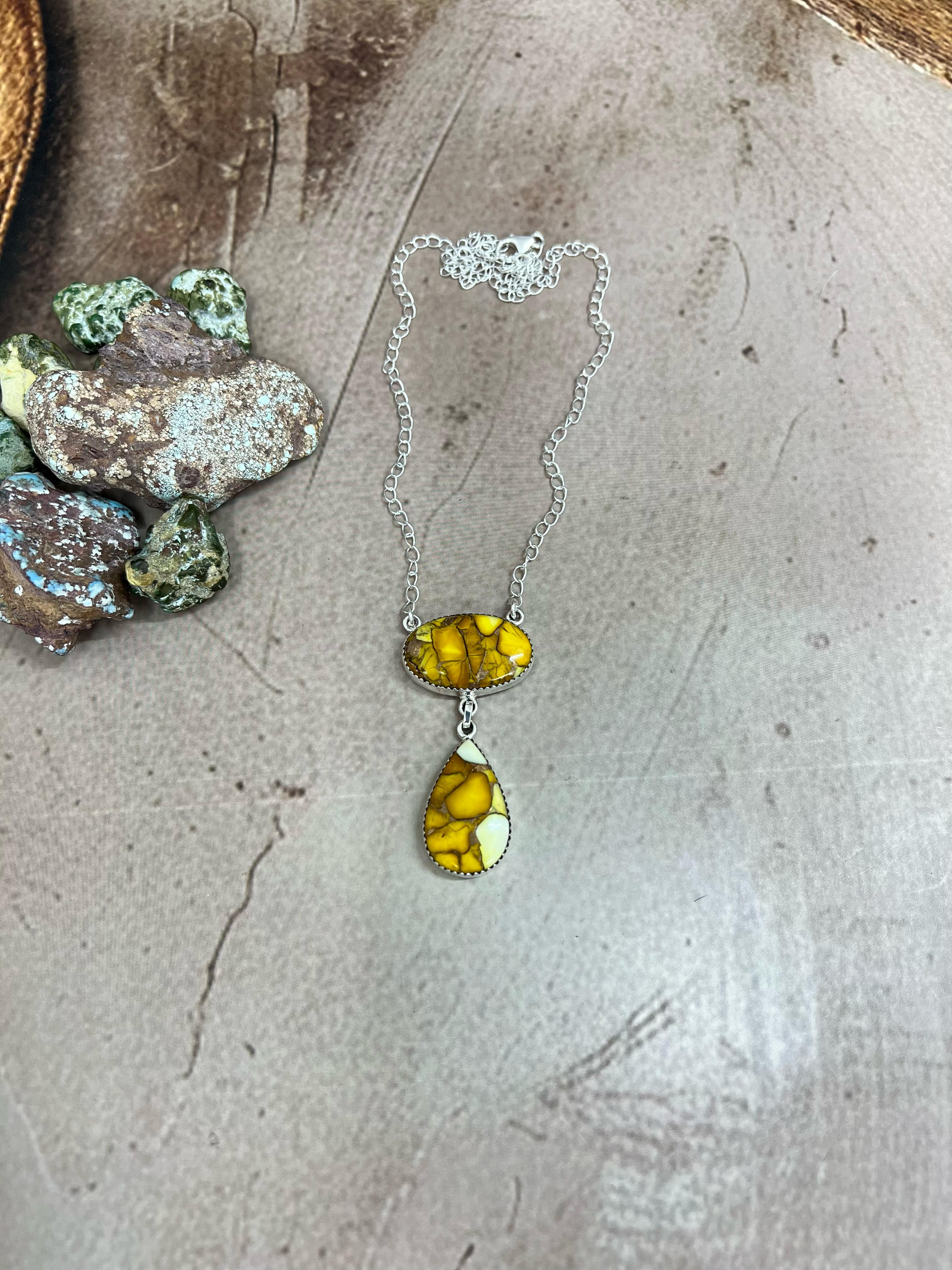 Handmade Sterling Silver Honey Dahlia Necklace with Signed Nizhoni