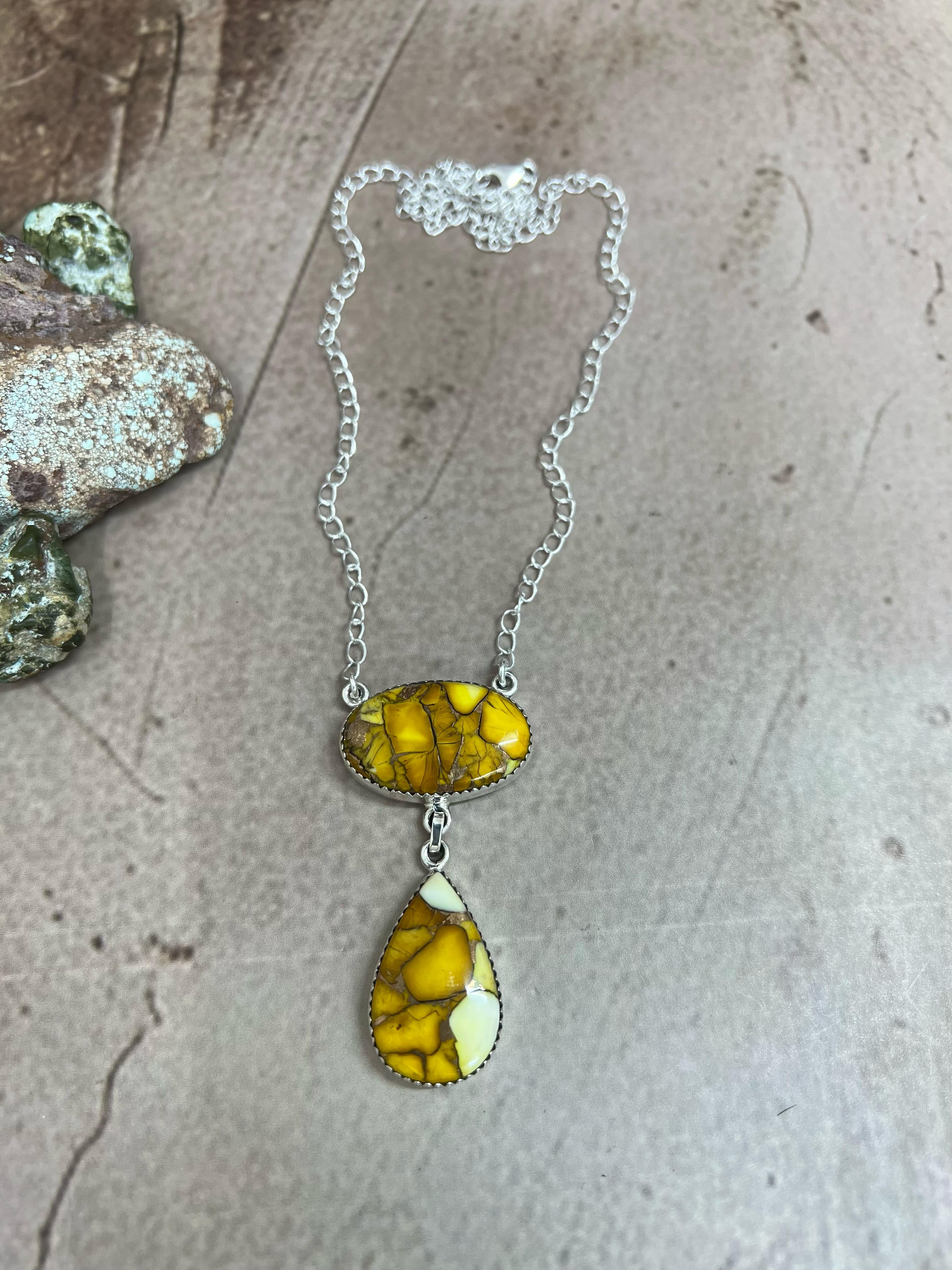 Handmade Sterling Silver Honey Dahlia Necklace with Signed Nizhoni