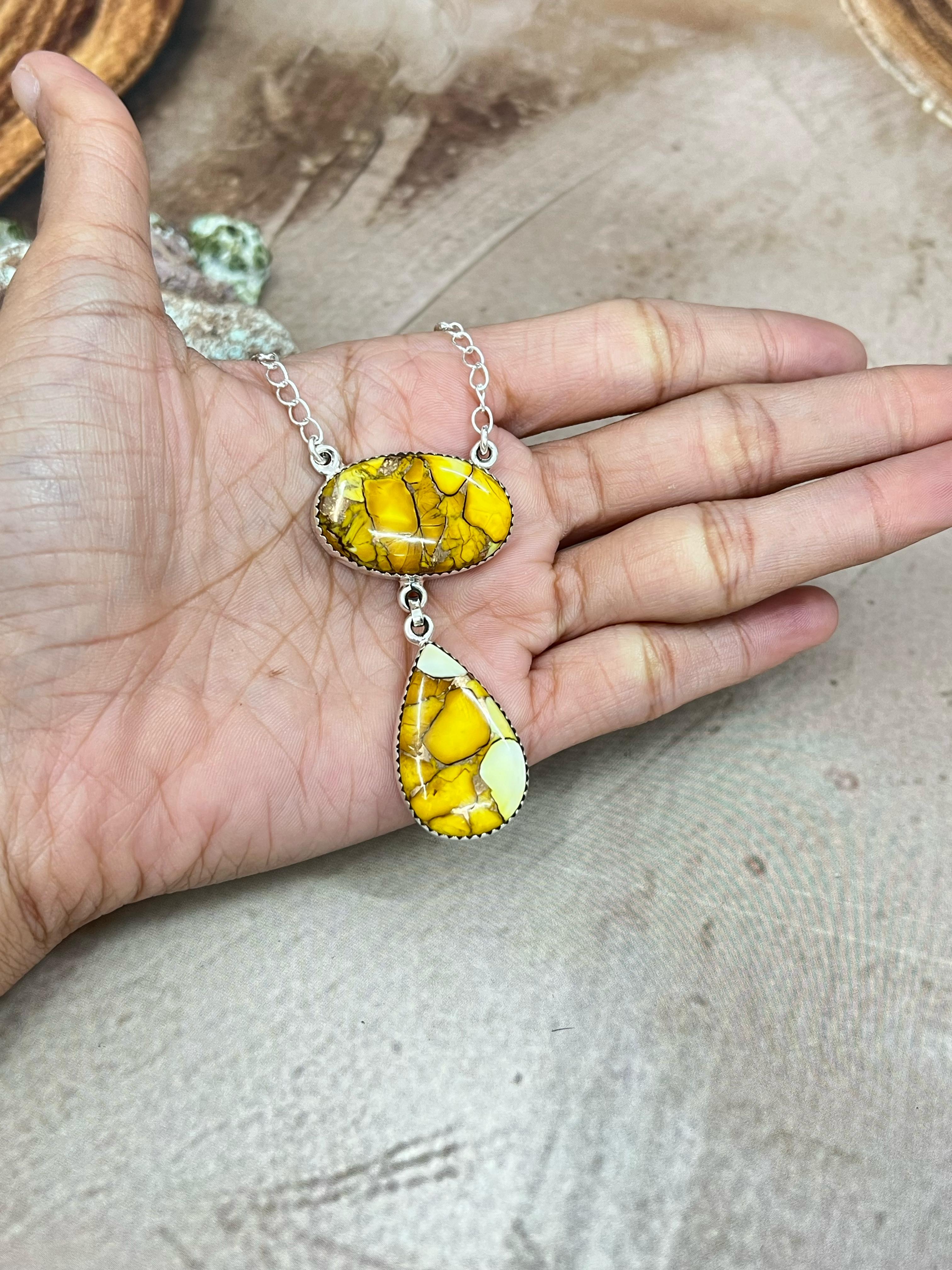 Handmade Sterling Silver Honey Dahlia Necklace with Signed Nizhoni