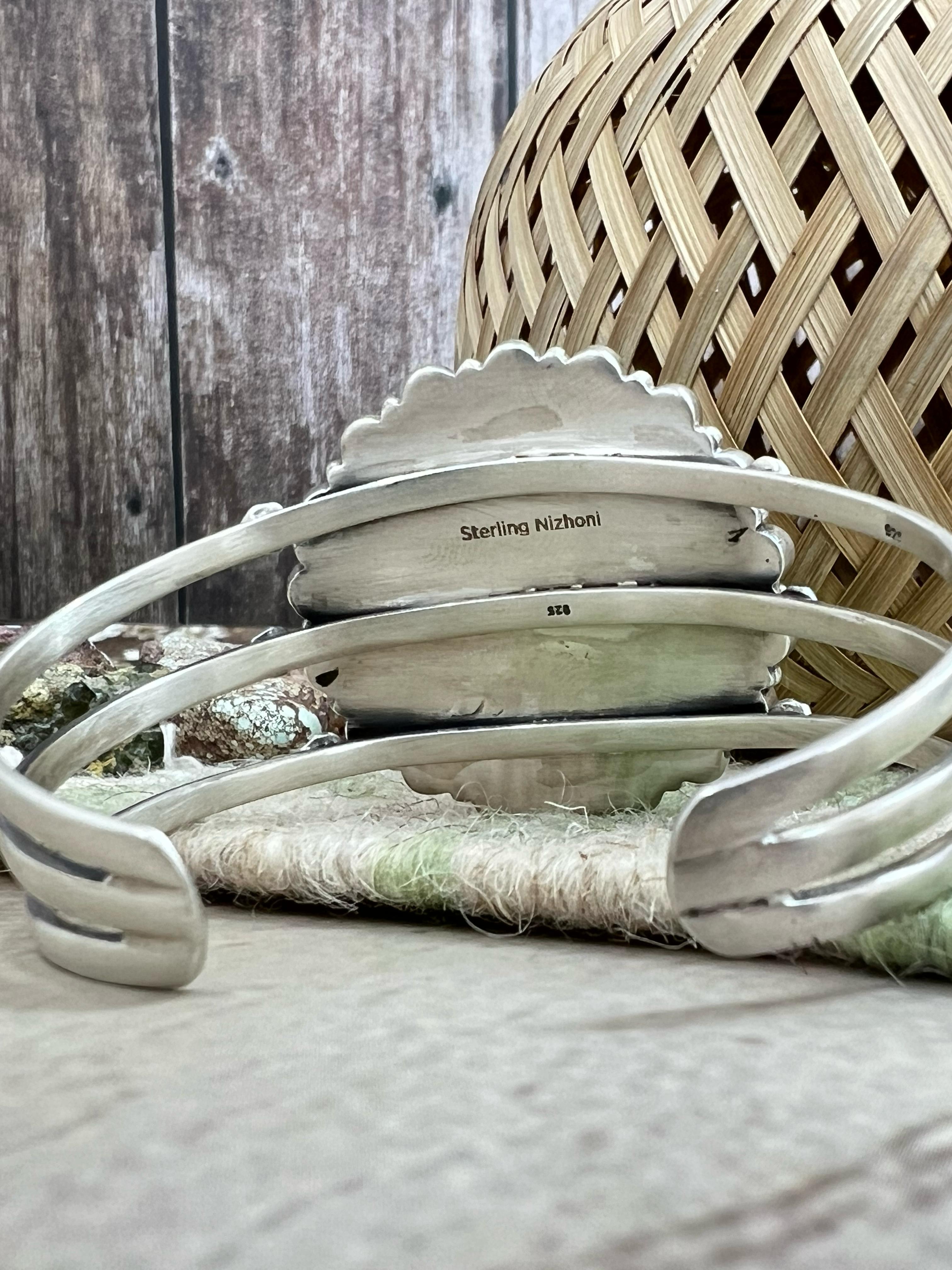 Handmade Sterling Silver Honey Dahlia Cuff Bracelet with Signed Nizhoni