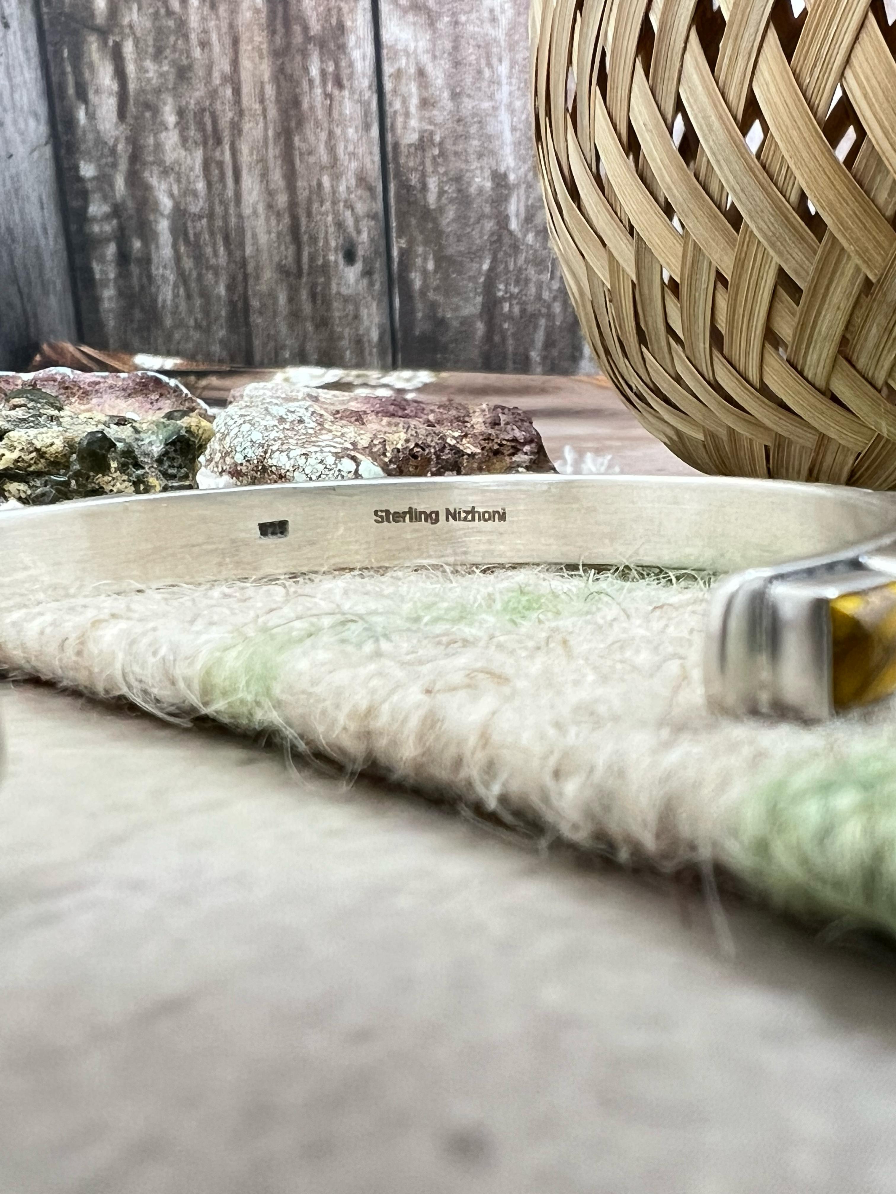 Handmade Sterling Silver Honey Dahlia Cuff Bracelet with Signed Nizhoni