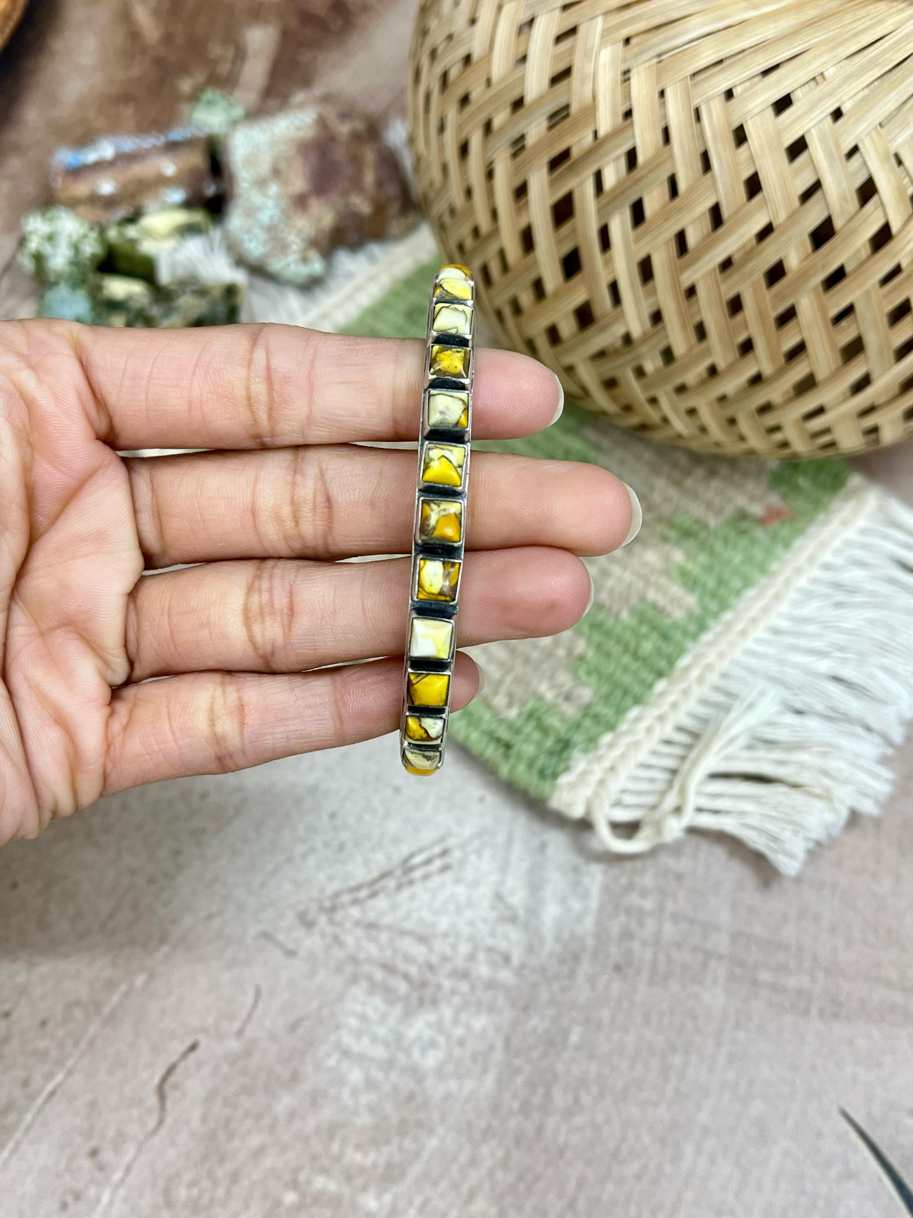 Handmade Sterling Silver Honey Dahlia Cuff Bracelet with Signed Nizhoni