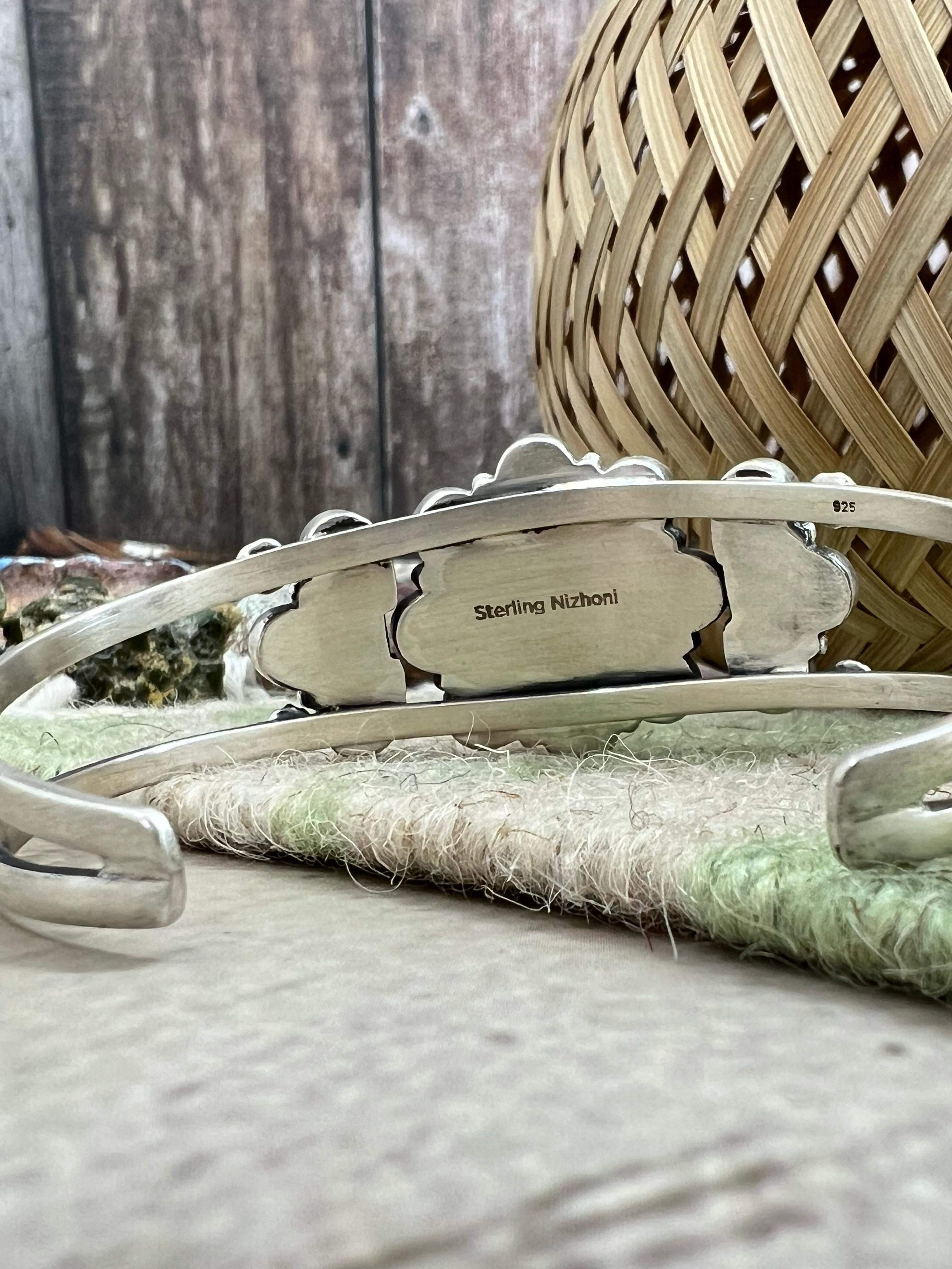 Handmade Sterling Silver Honey Dahlia Cuff Bracelet with Signed Nizhoni