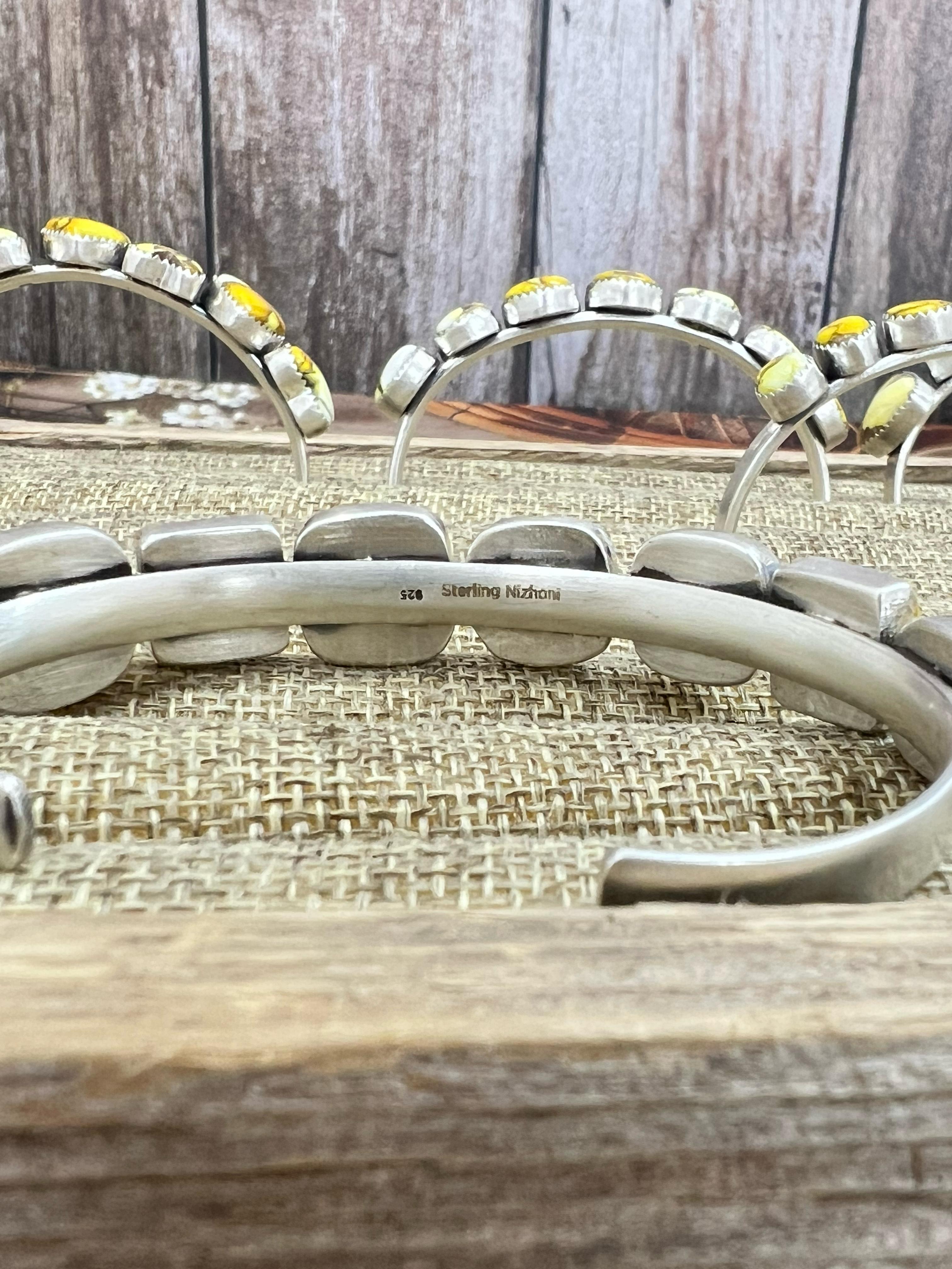 Handmade Sterling Silver Honey Dahlia Cuff Bracelet with Signed Nizhoni