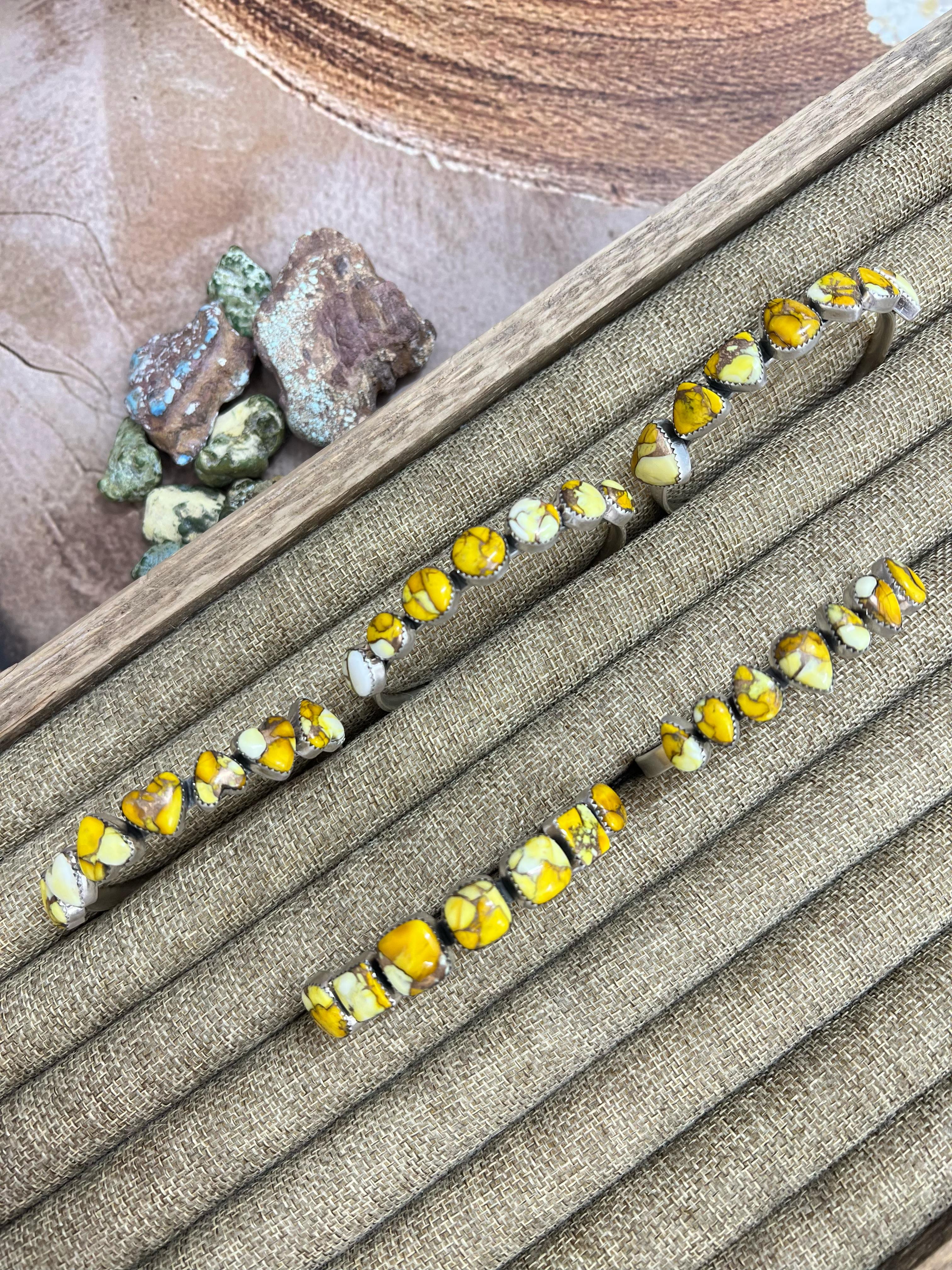 Handmade Sterling Silver Honey Dahlia Cuff Bracelet with Signed Nizhoni