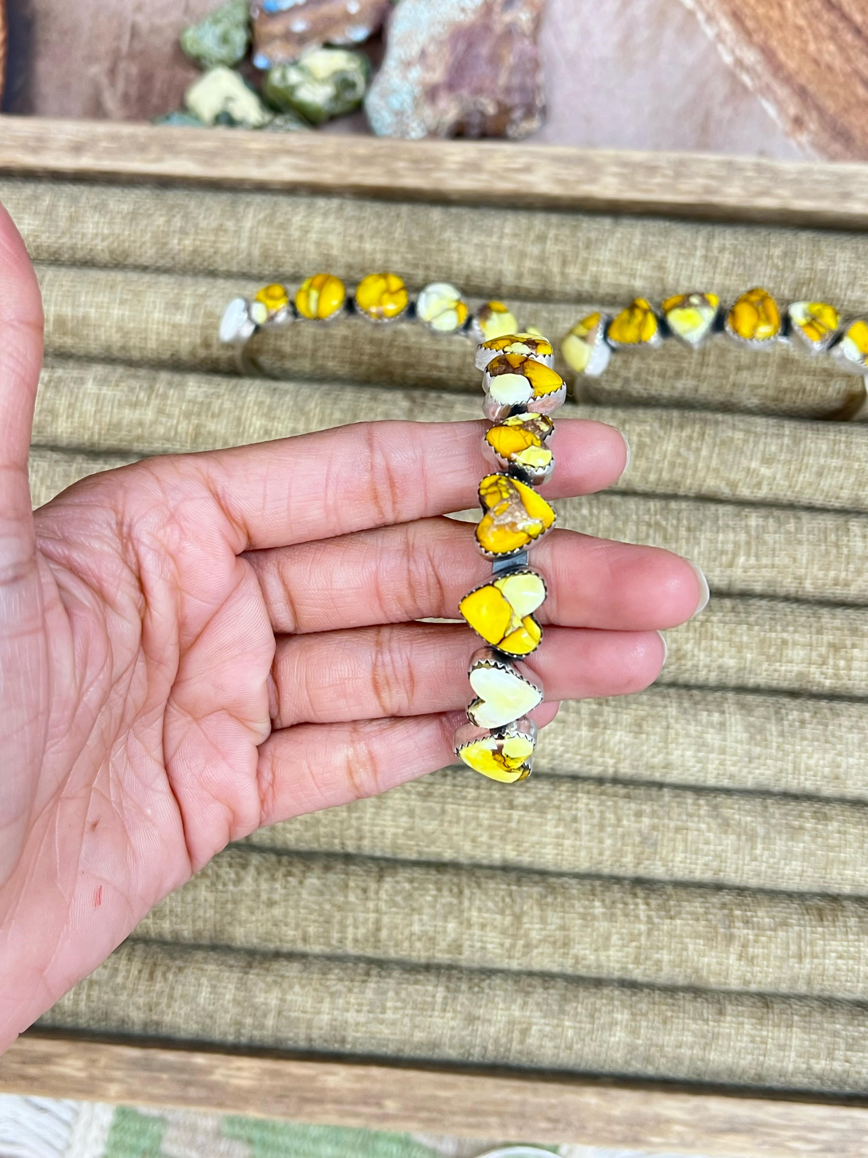 Handmade Sterling Silver Honey Dahlia Cuff Bracelet with Signed Nizhoni