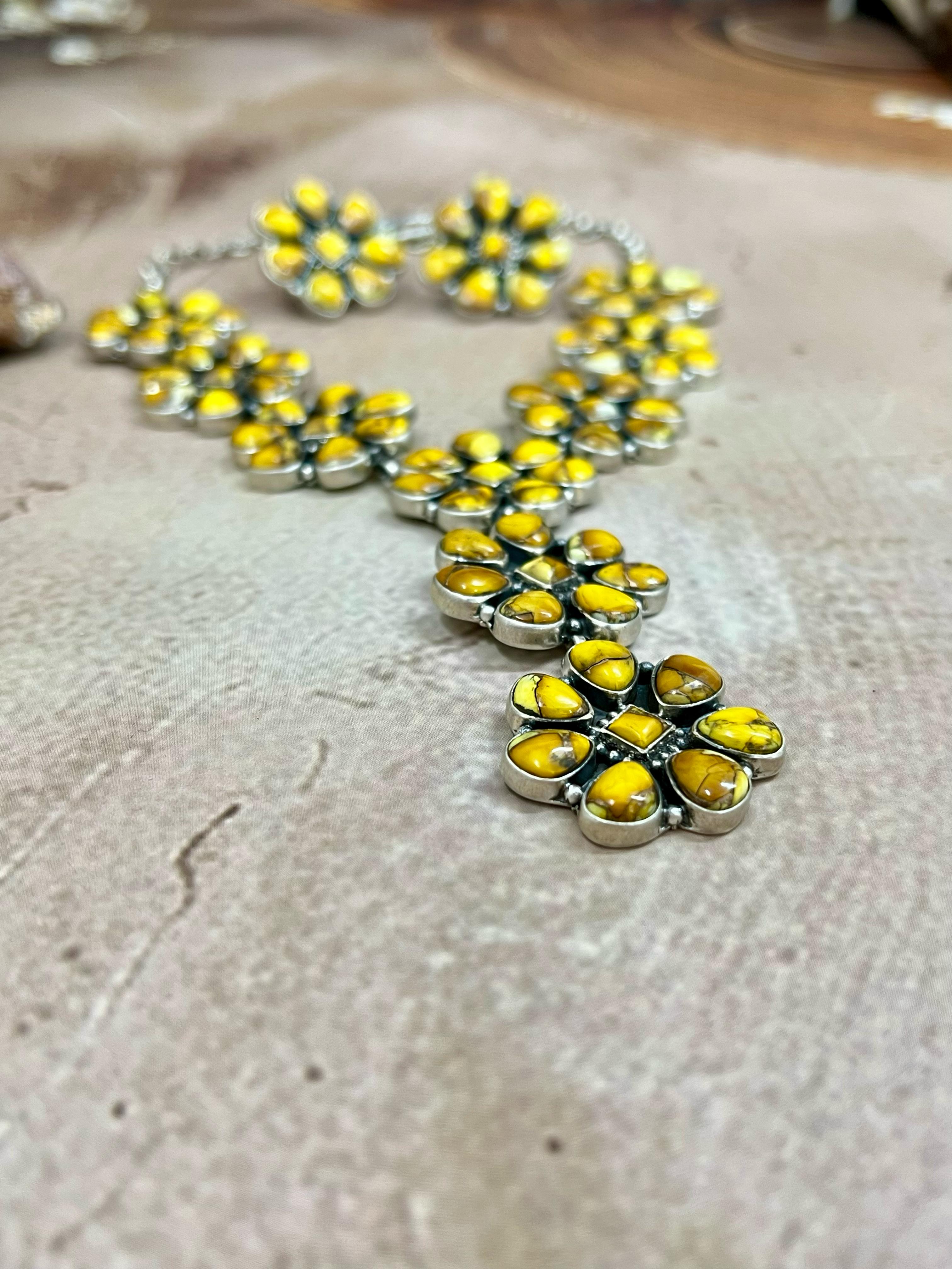 Handmade Sterling Silver Honey Dahlia Necklace Post Earrings, Signed Nizhoni