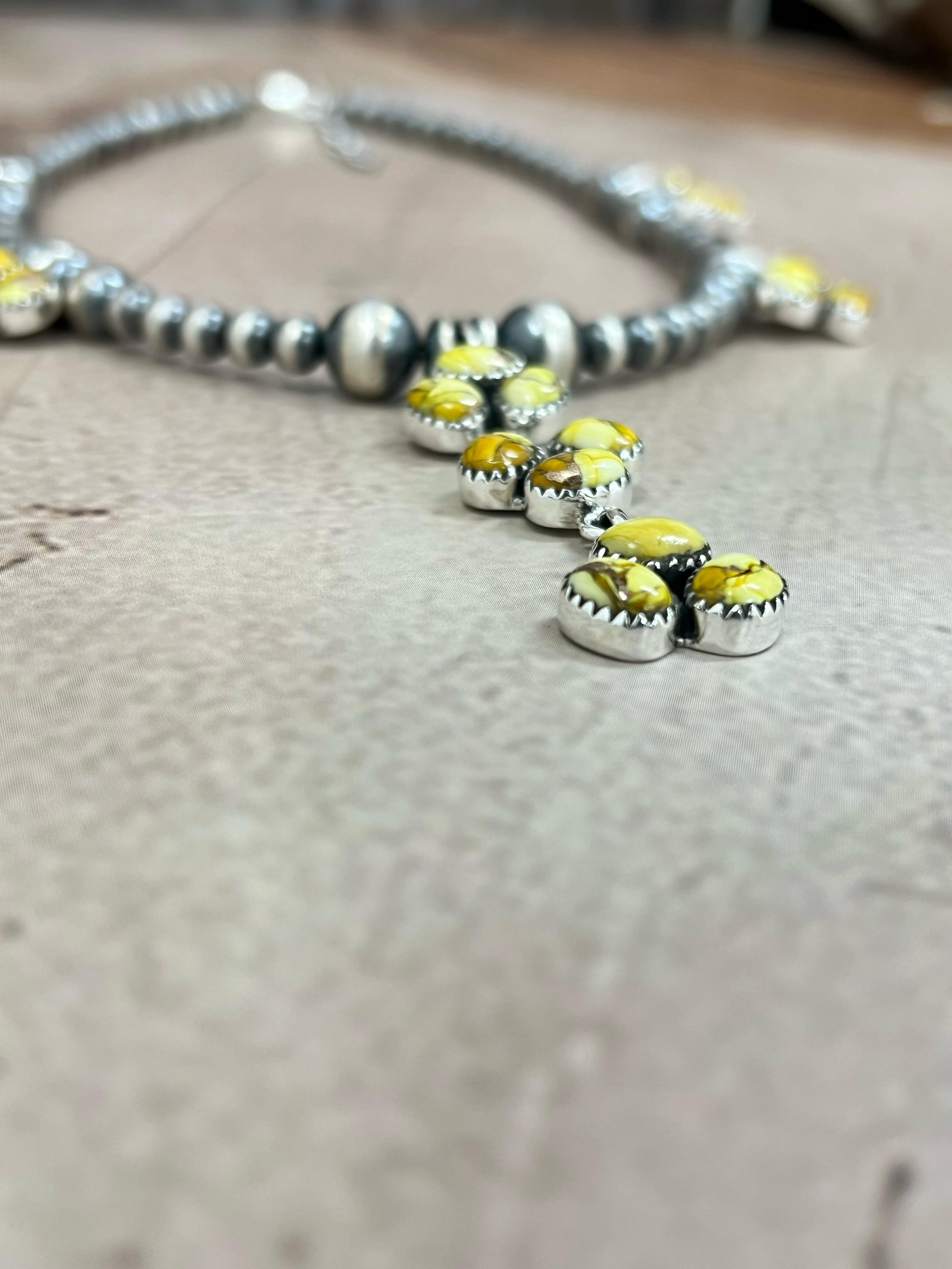 Handmade Sterling Silver Honey Dahlia Beaded Necklace with Signed Nizhoni