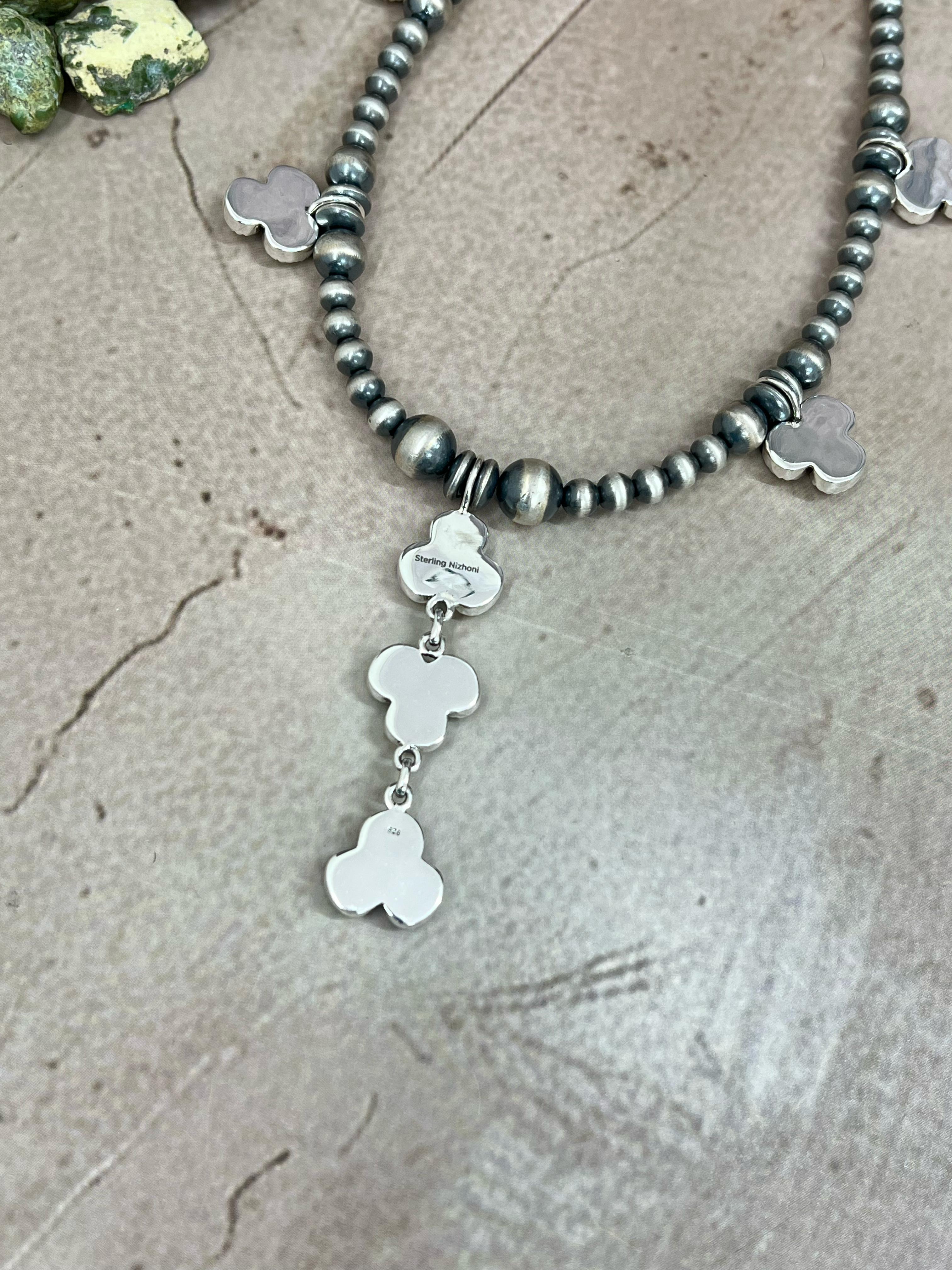 Handmade Sterling Silver Honey Dahlia Beaded Necklace with Signed Nizhoni