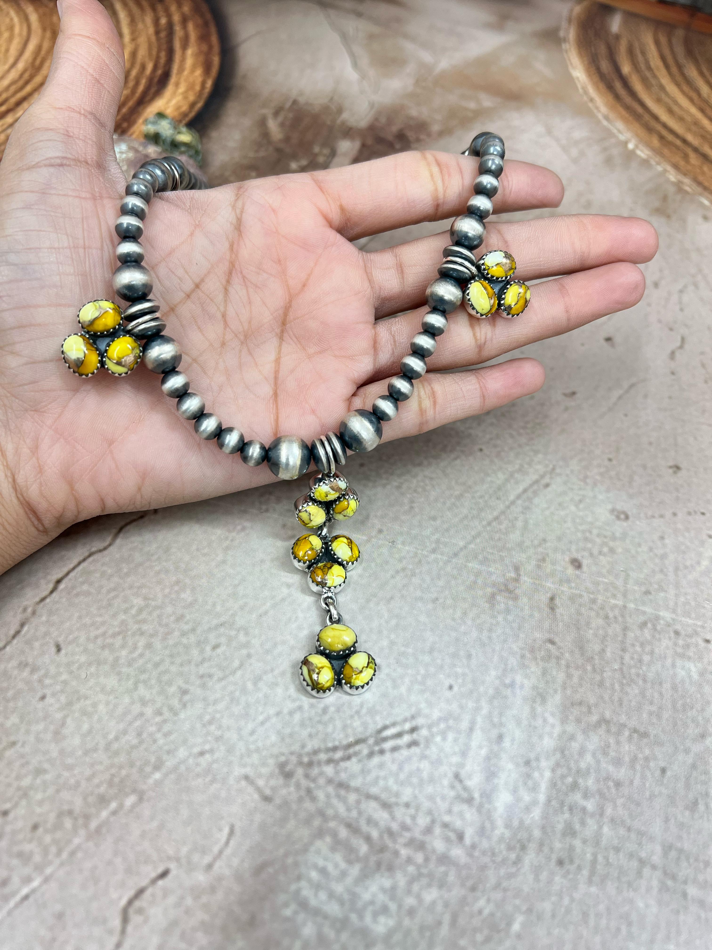 Handmade Sterling Silver Honey Dahlia Beaded Necklace with Signed Nizhoni