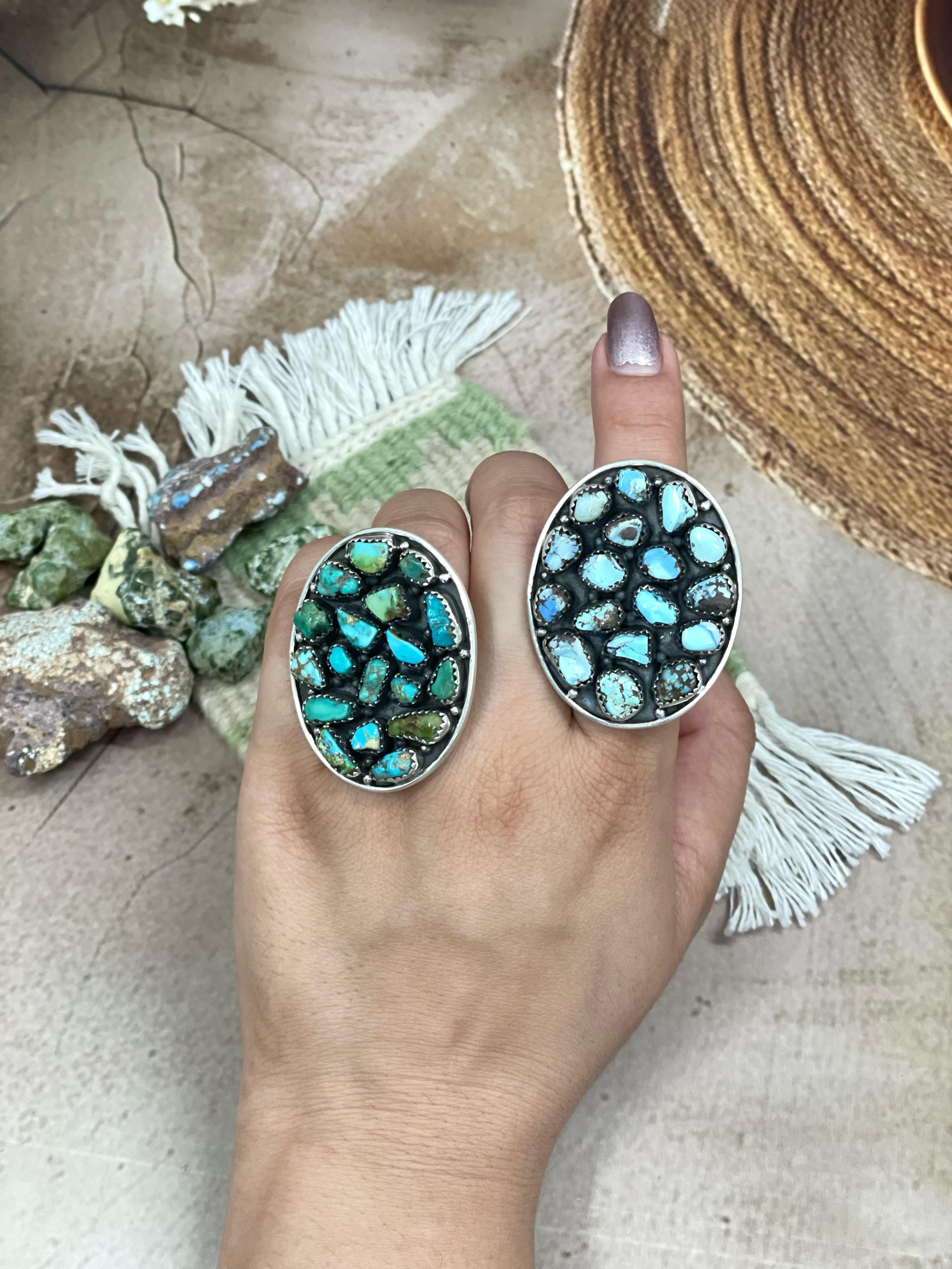 Handmade Sterling Silver Golden Hill Turquoise, Sonoran Mountain Turquoise Adjustable Ring, Signed Nizhoni