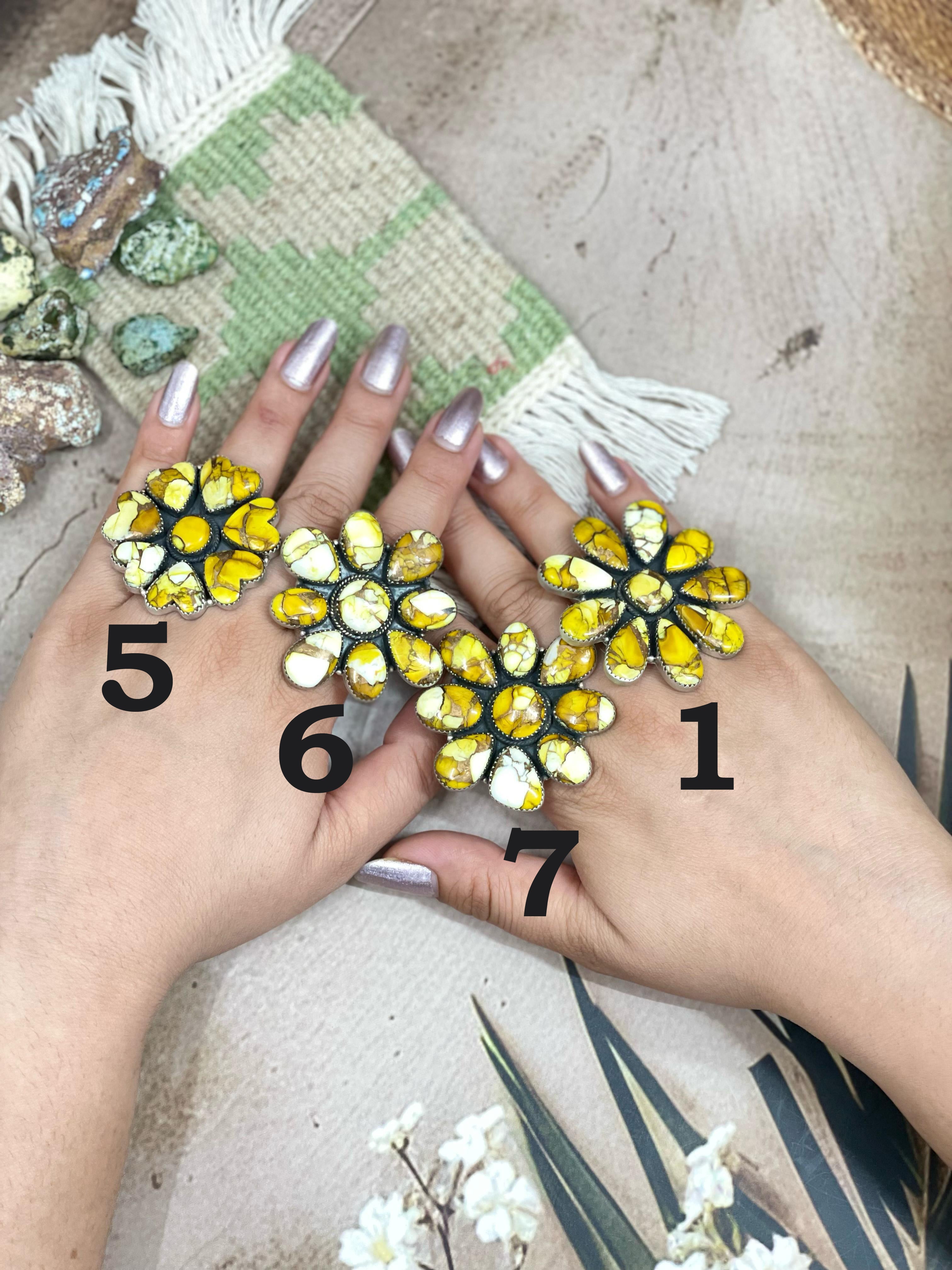 Handmade Sterling Silver Honey Dahlia Adjustable Ring with Signed Nizhoni