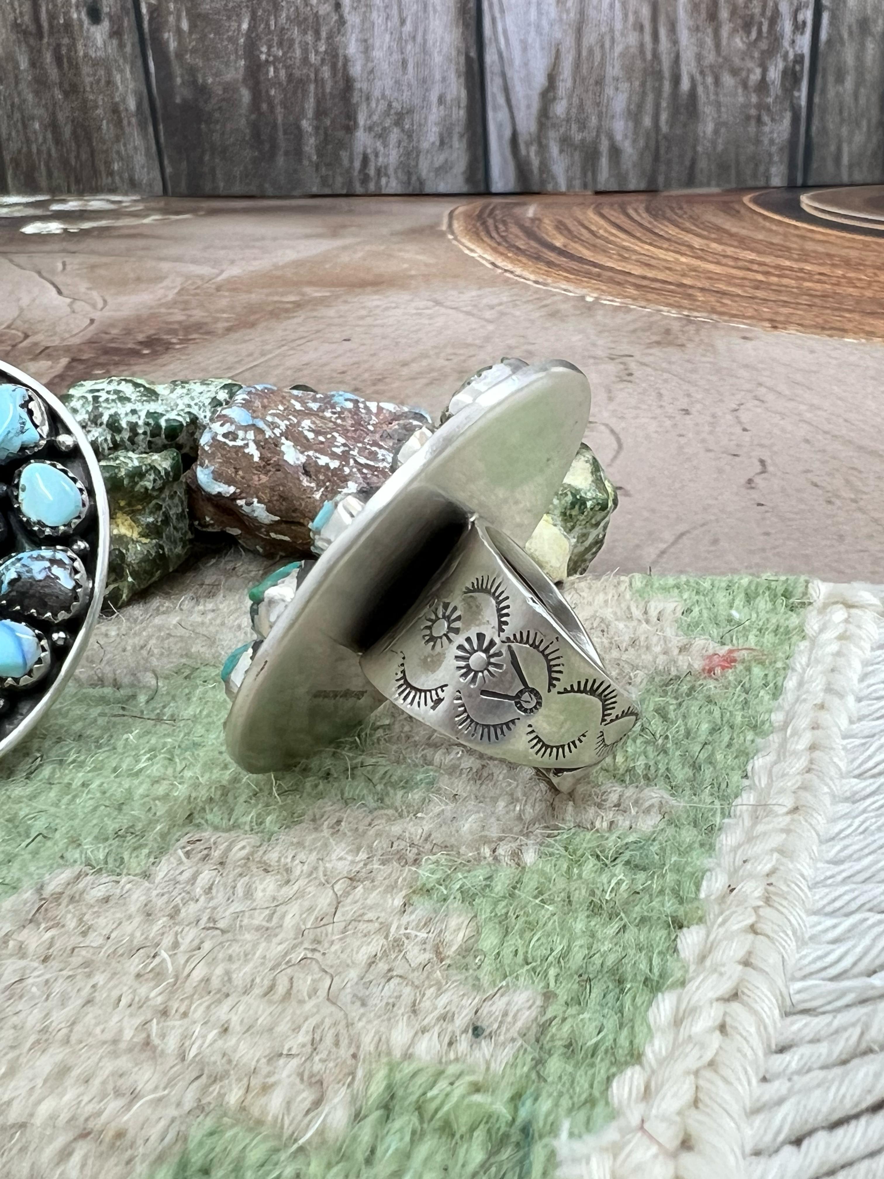 Handmade Sterling Silver Golden Hill Turquoise, Sonoran Mountain Turquoise Adjustable Ring, Signed Nizhoni